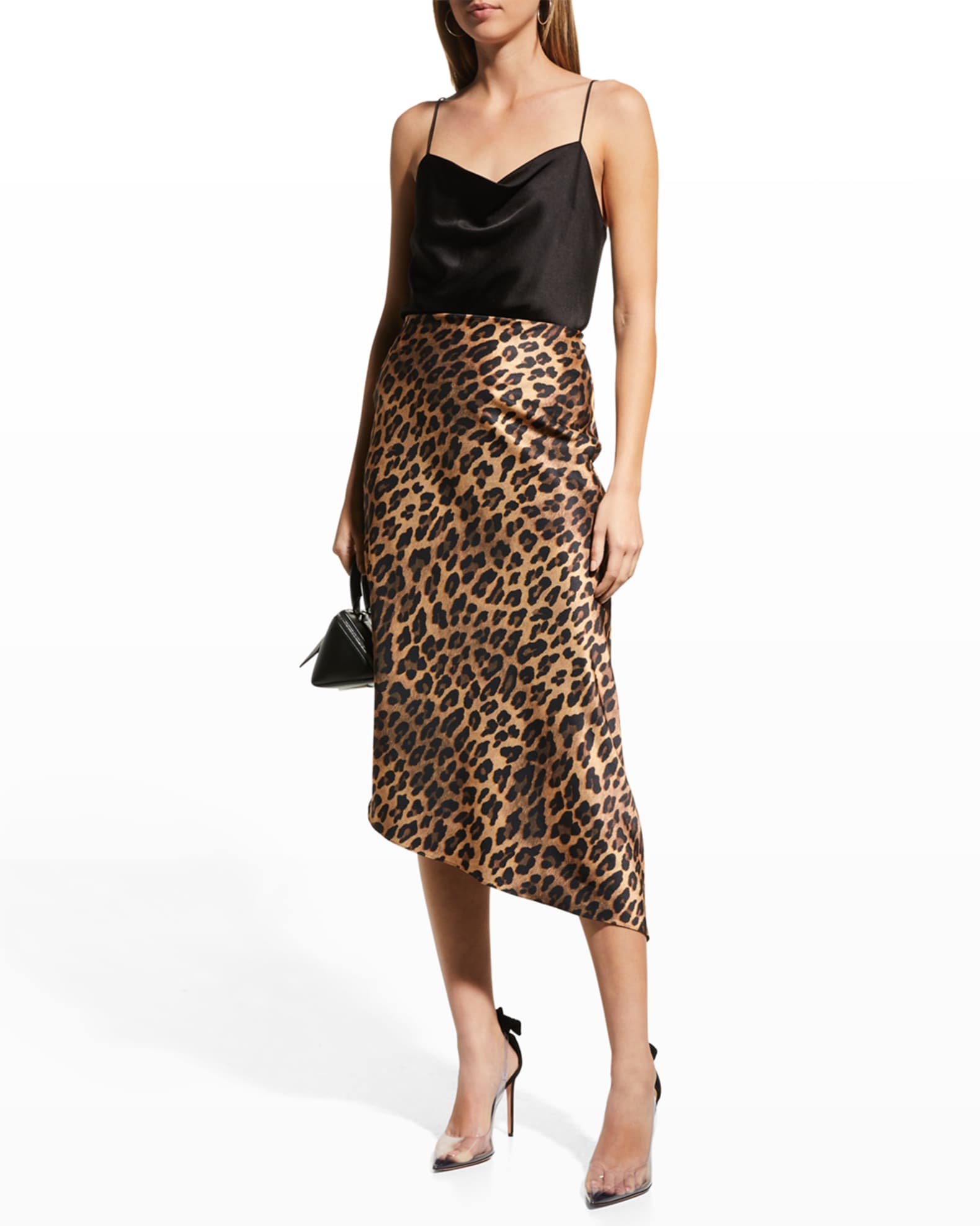 Alice + Olivia Maeve Cheetah Asymmetric Slip Skirt | Neiman Marcus