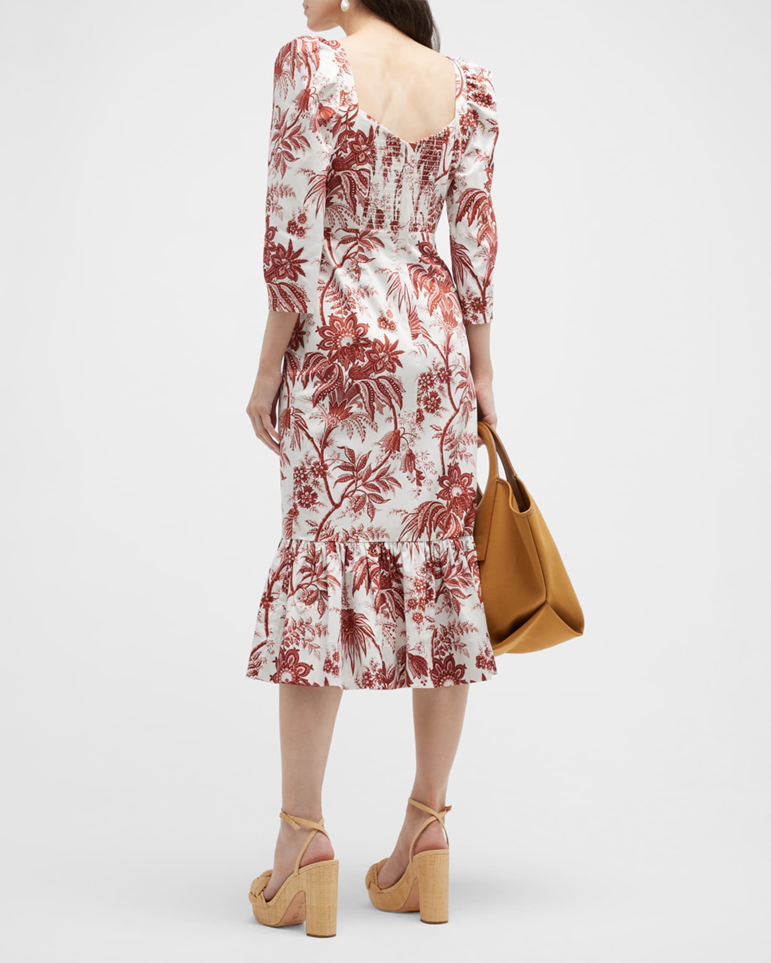 Cara Cara Busy Cotton Sateen Toile-Print Midi Dress | Neiman Marcus
