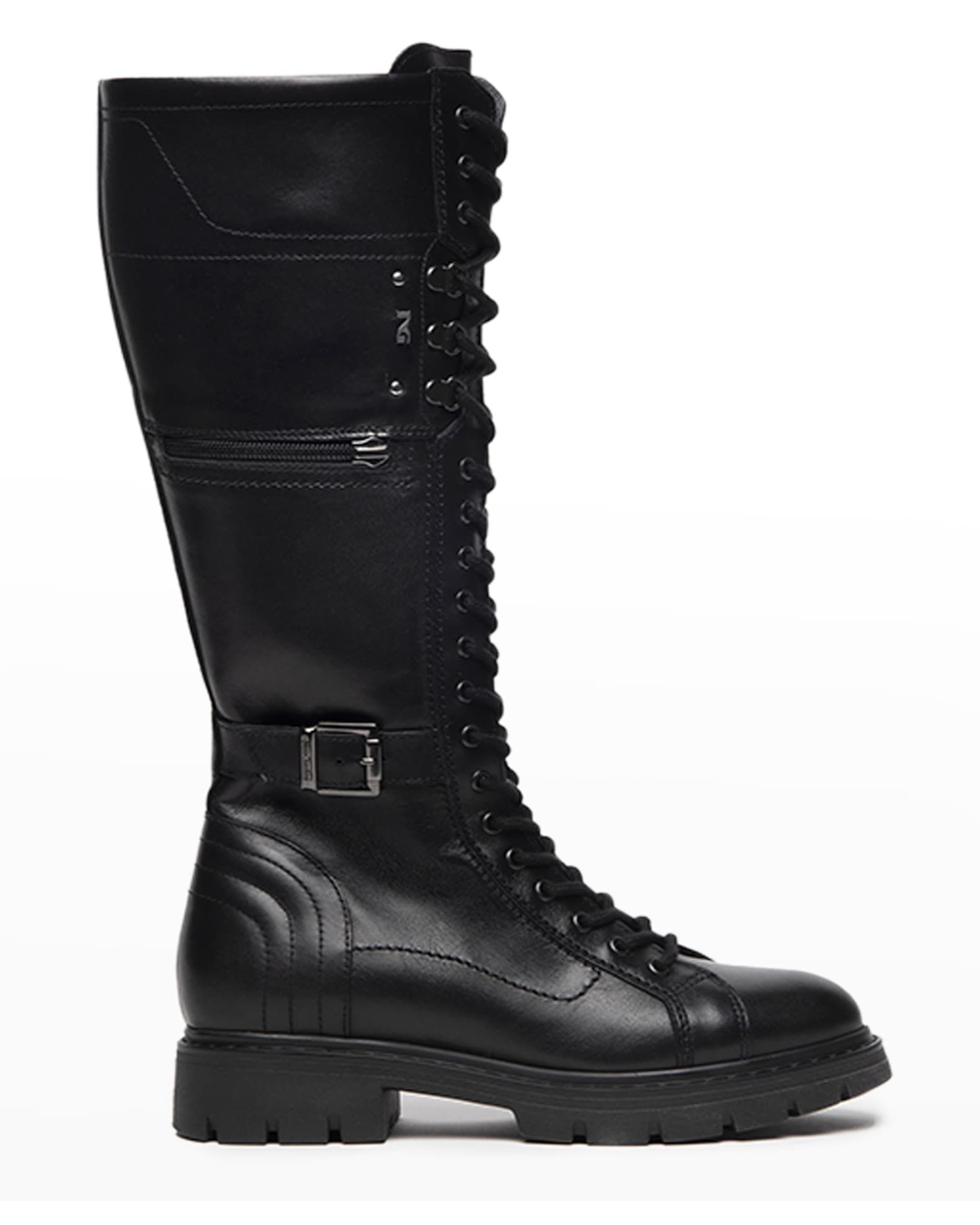 NeroGiardini Calfskin Buckle LaceUp Moto Boots Neiman Marcus