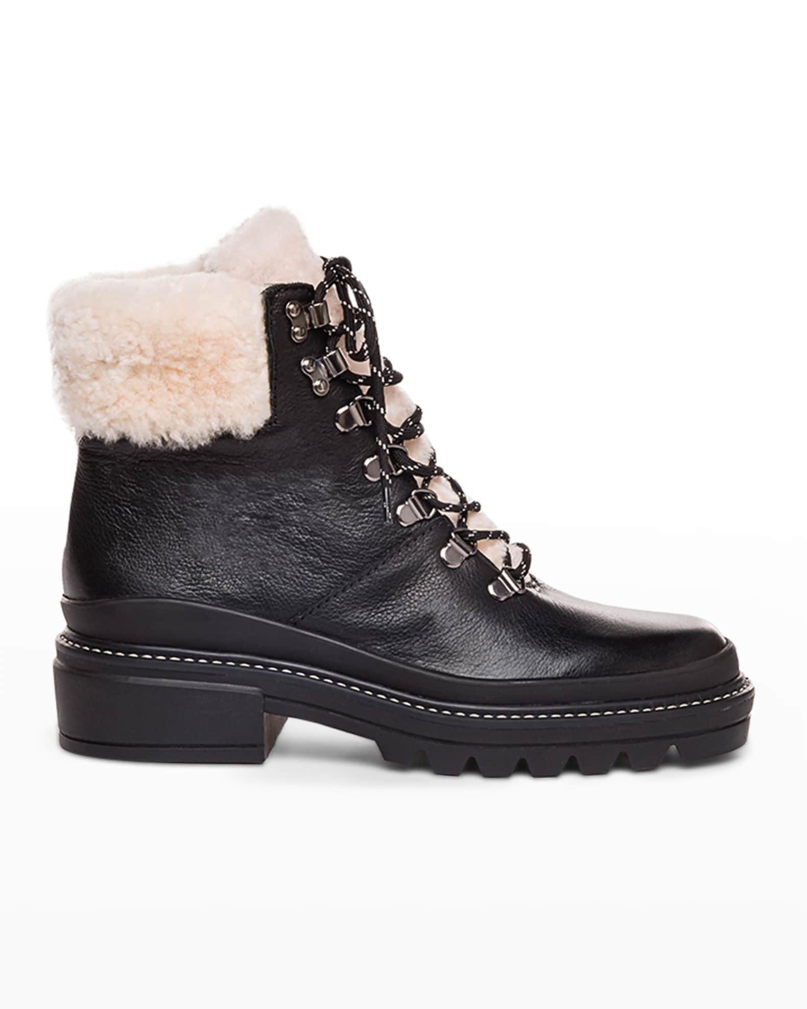 Bernardo Dash Leather Shearling Lace-Up Boots | Neiman Marcus