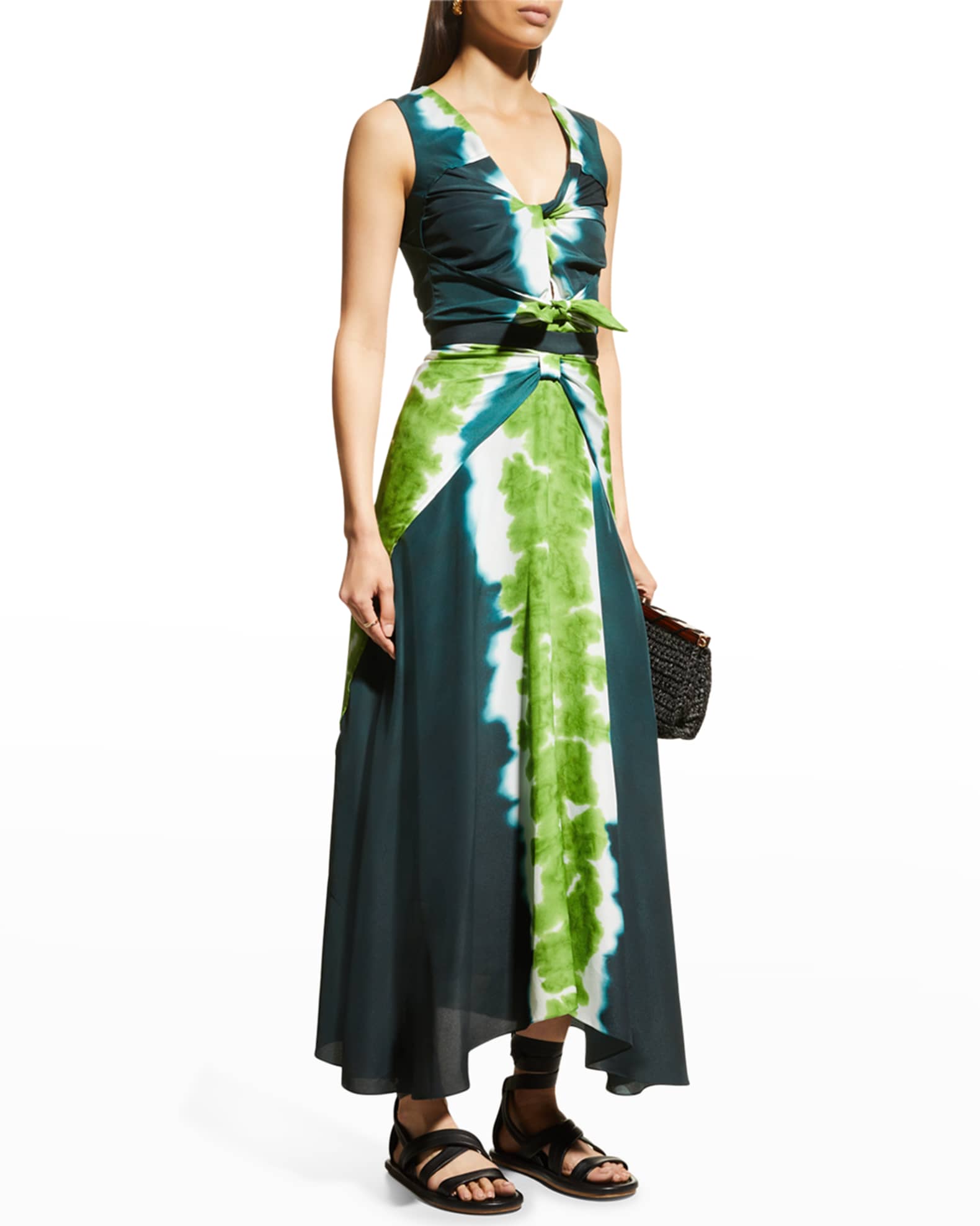 altuzarra green tie dye dress Altuzarra Pelopenese Tie-Dye V-Neck Midi Dress