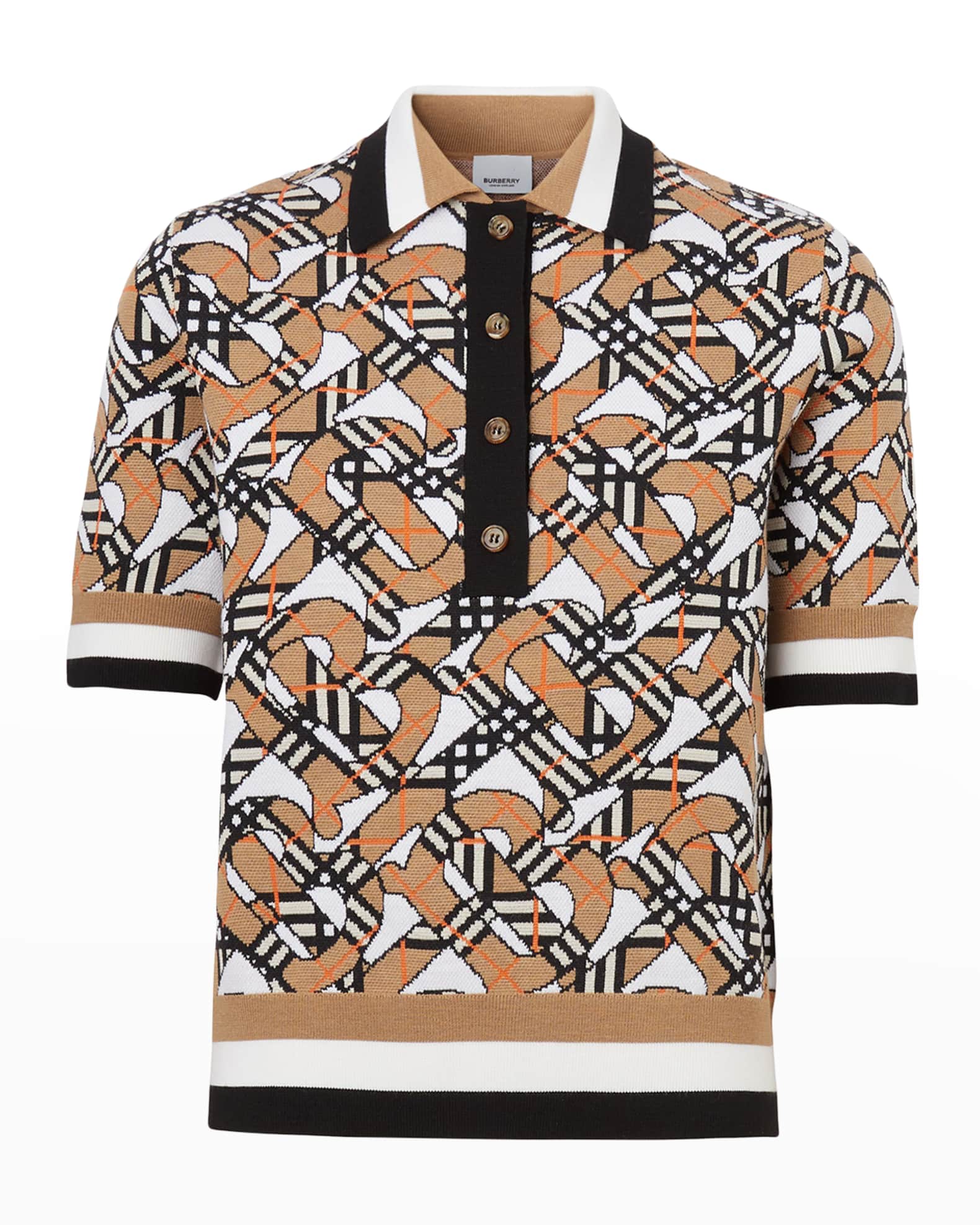 Burberry Akayla Check Monogram Knit Polo Shirt | Neiman Marcus