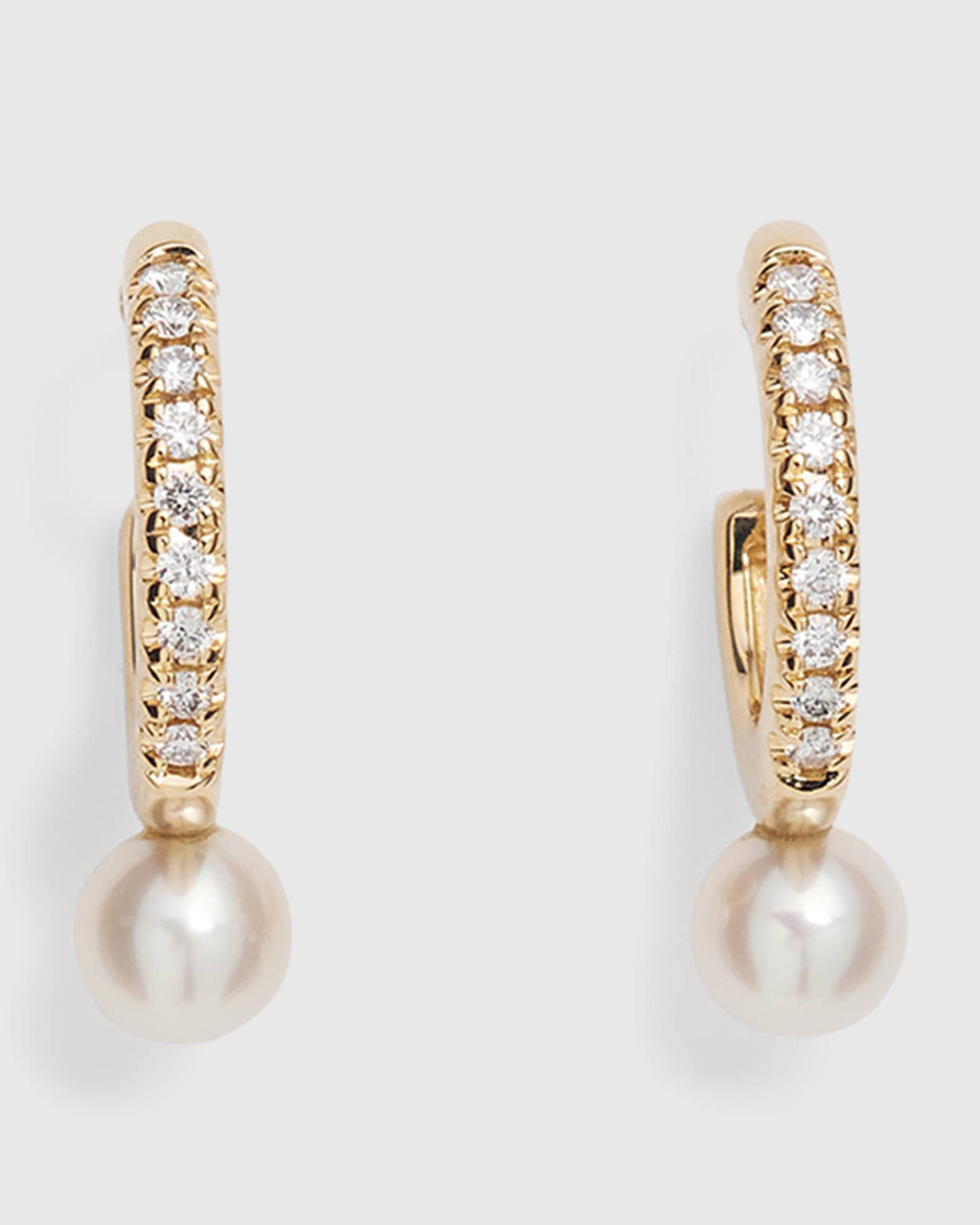 14k Gold and Diamond Small Hoop Earrings with Pearls 0