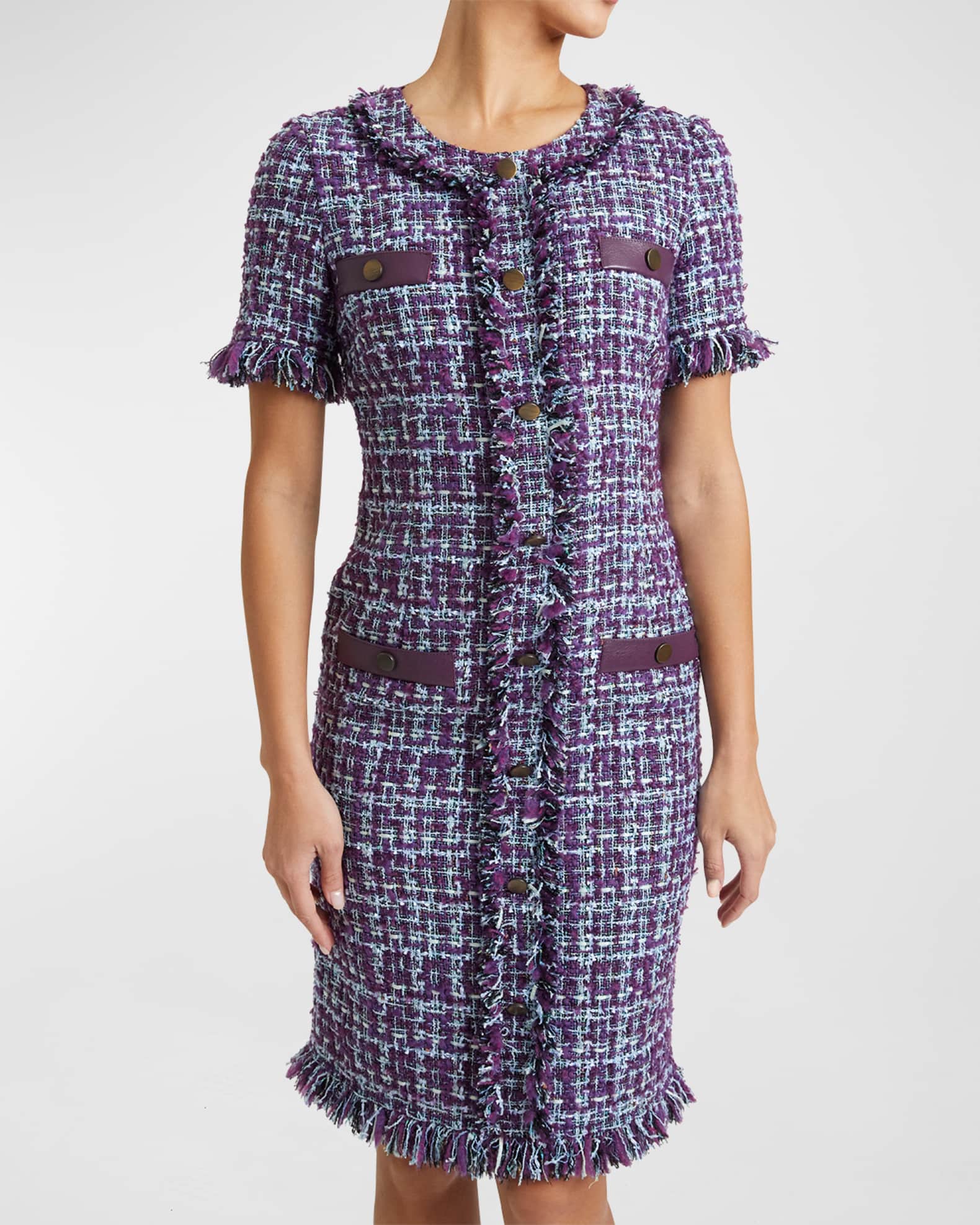 Santorelli Marva Fringe Tweed Dress | Neiman Marcus
