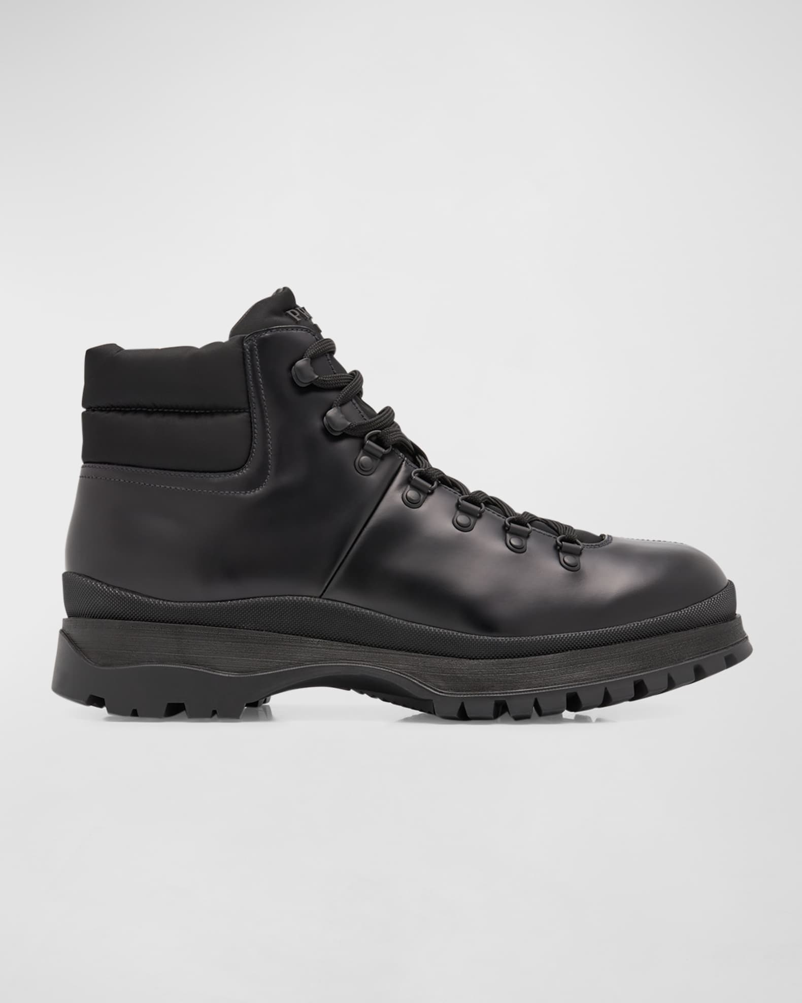 Prada Men's Brucciato Leather Lace-Up Hiking Boots | Neiman Marcus