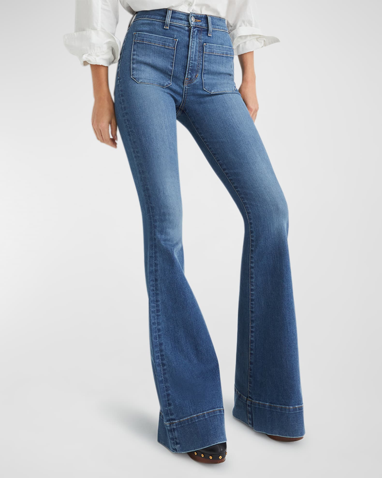 Veronica Beard Jeans Sheridan Patch Pocket Bell Bottom Jeans | Neiman ...