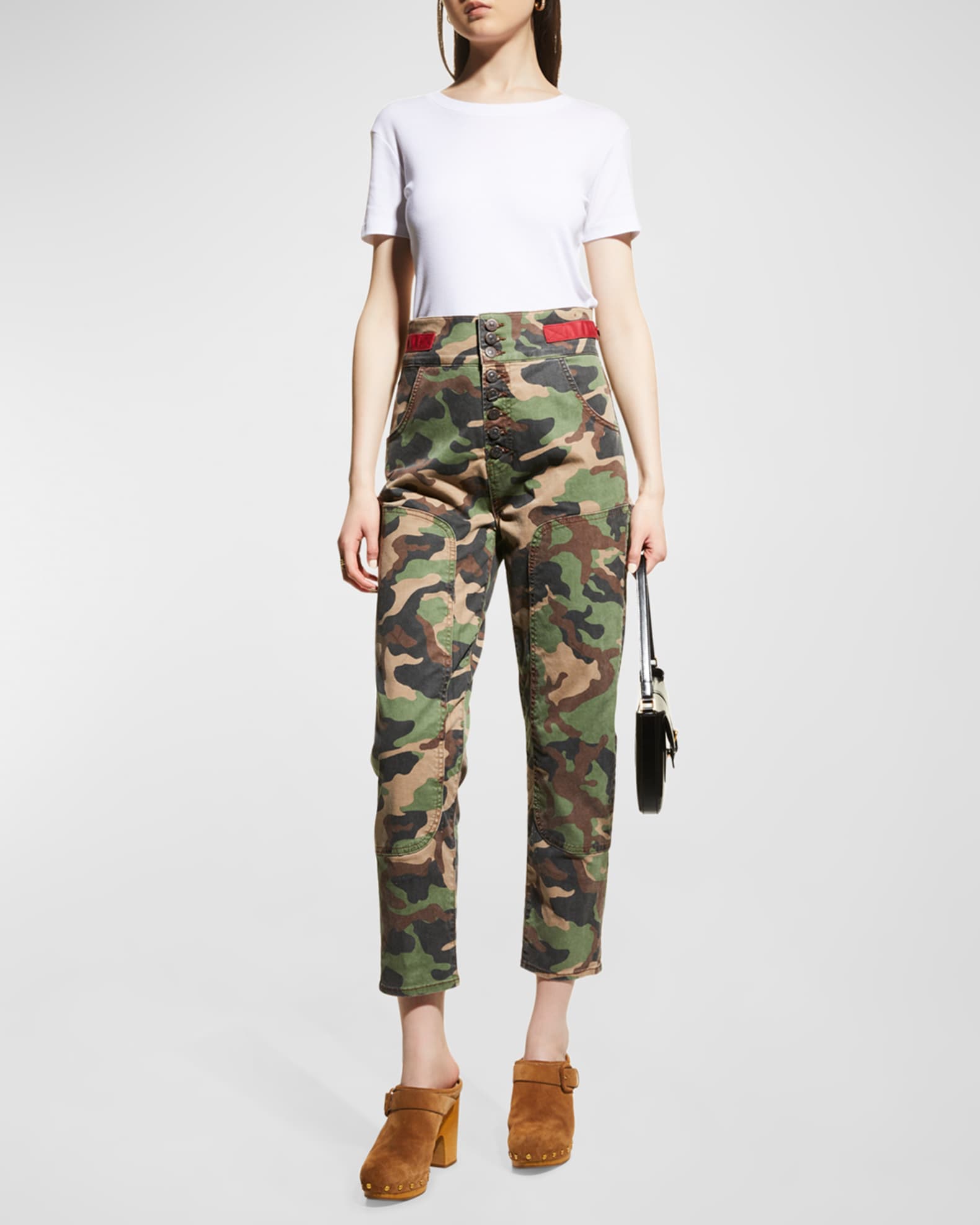 Veronica Beard Jeans Kane Camouflage Straight Cropped Pants | Neiman Marcus
