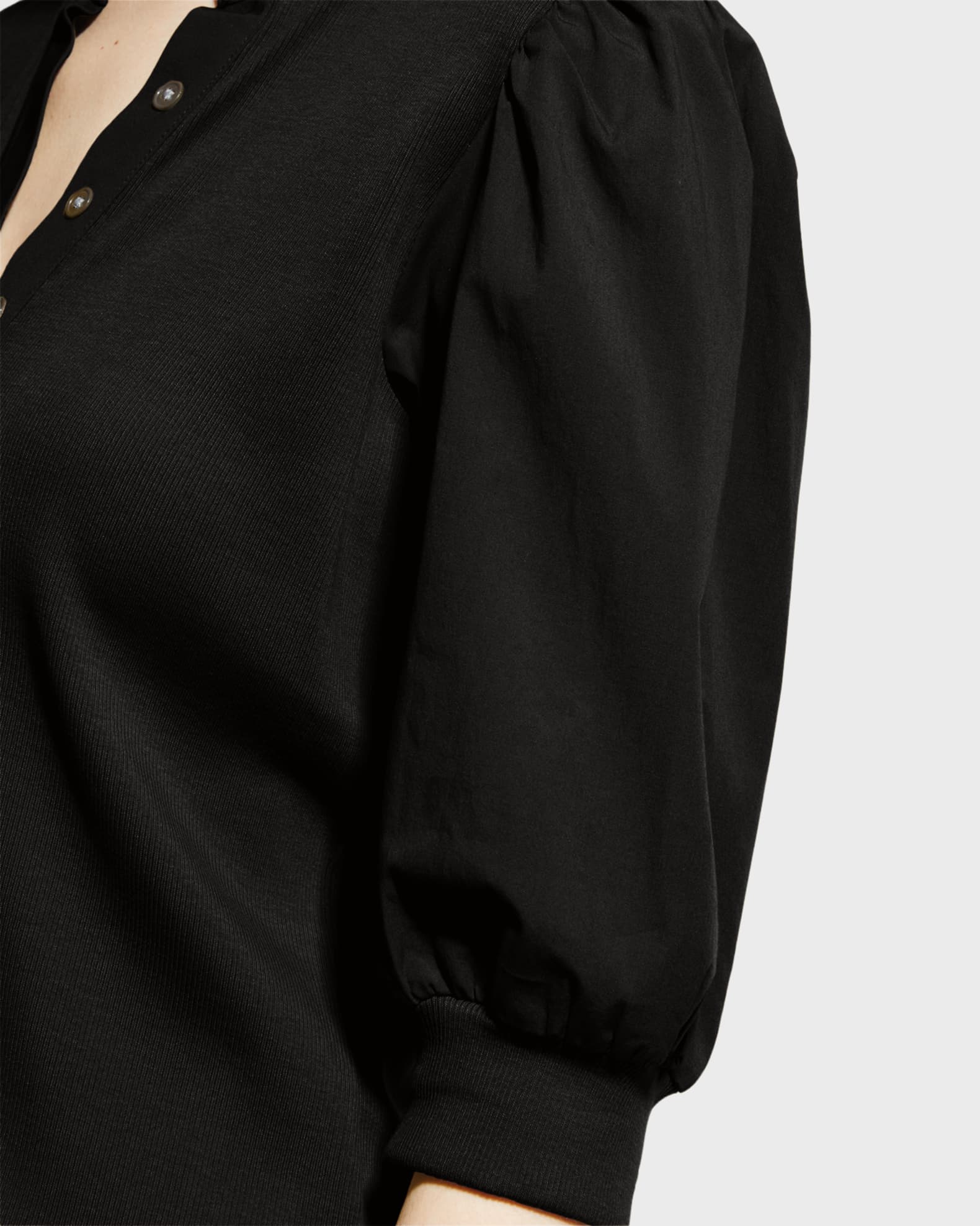 Veronica Beard Coralee Puff Sleeve Button-Front Top | Neiman Marcus