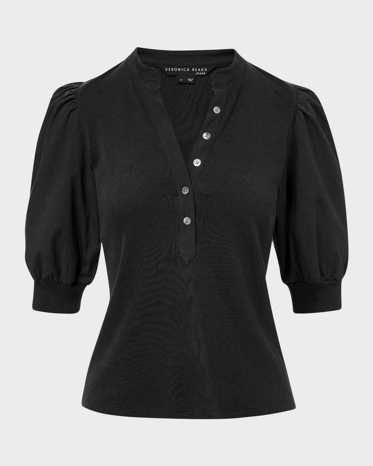 Coralee Puff Sleeve Button-Front Top 0