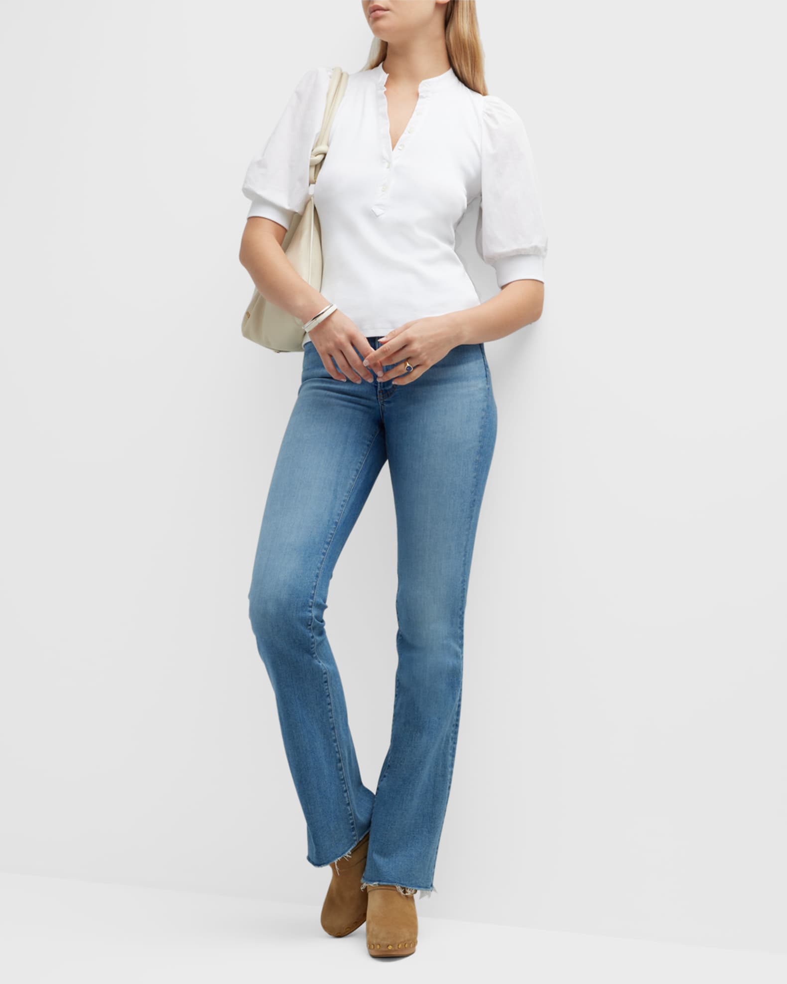 Coralee Puff Sleeve Button-Front Top 1