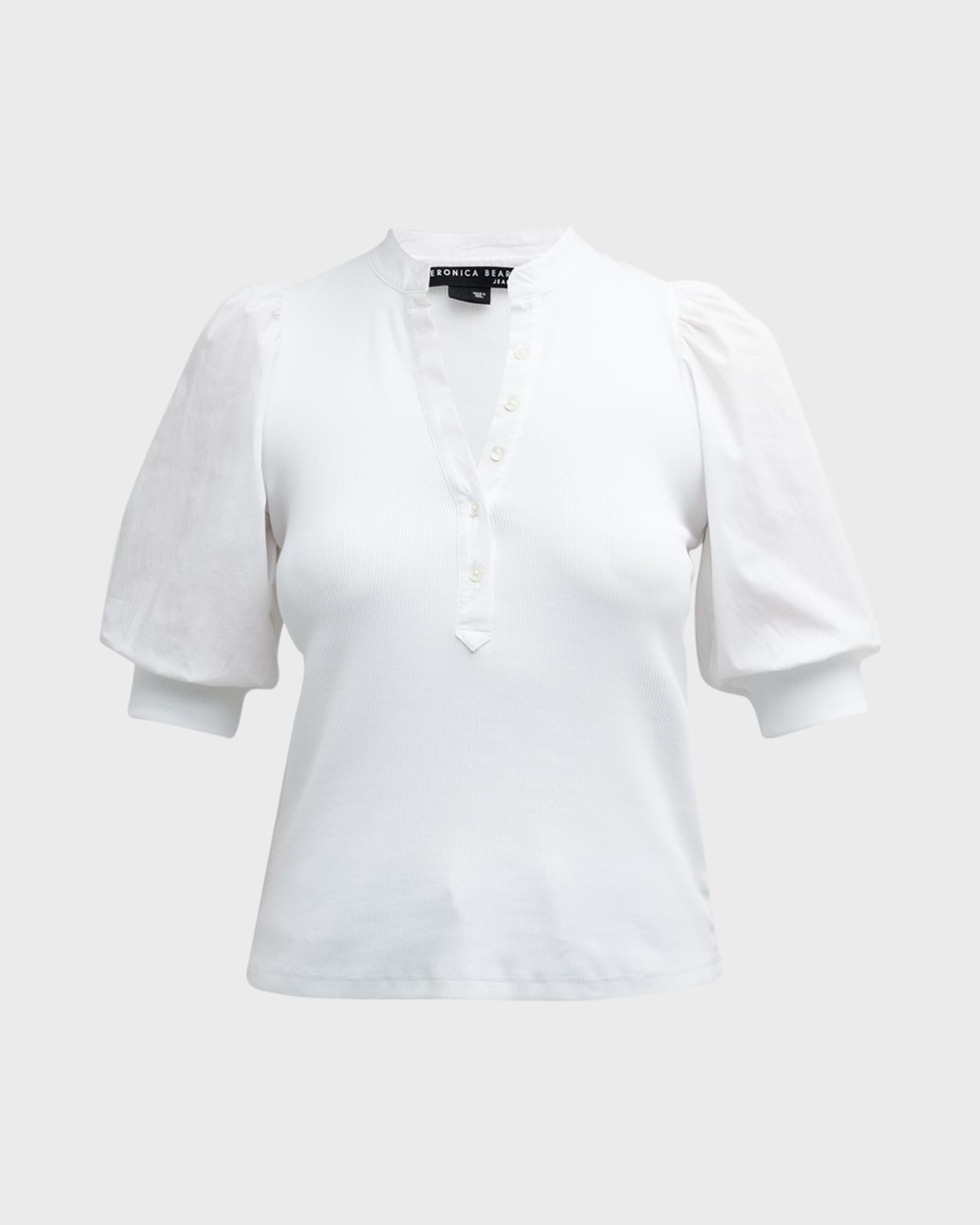 Coralee Puff Sleeve Button-Front Top 0