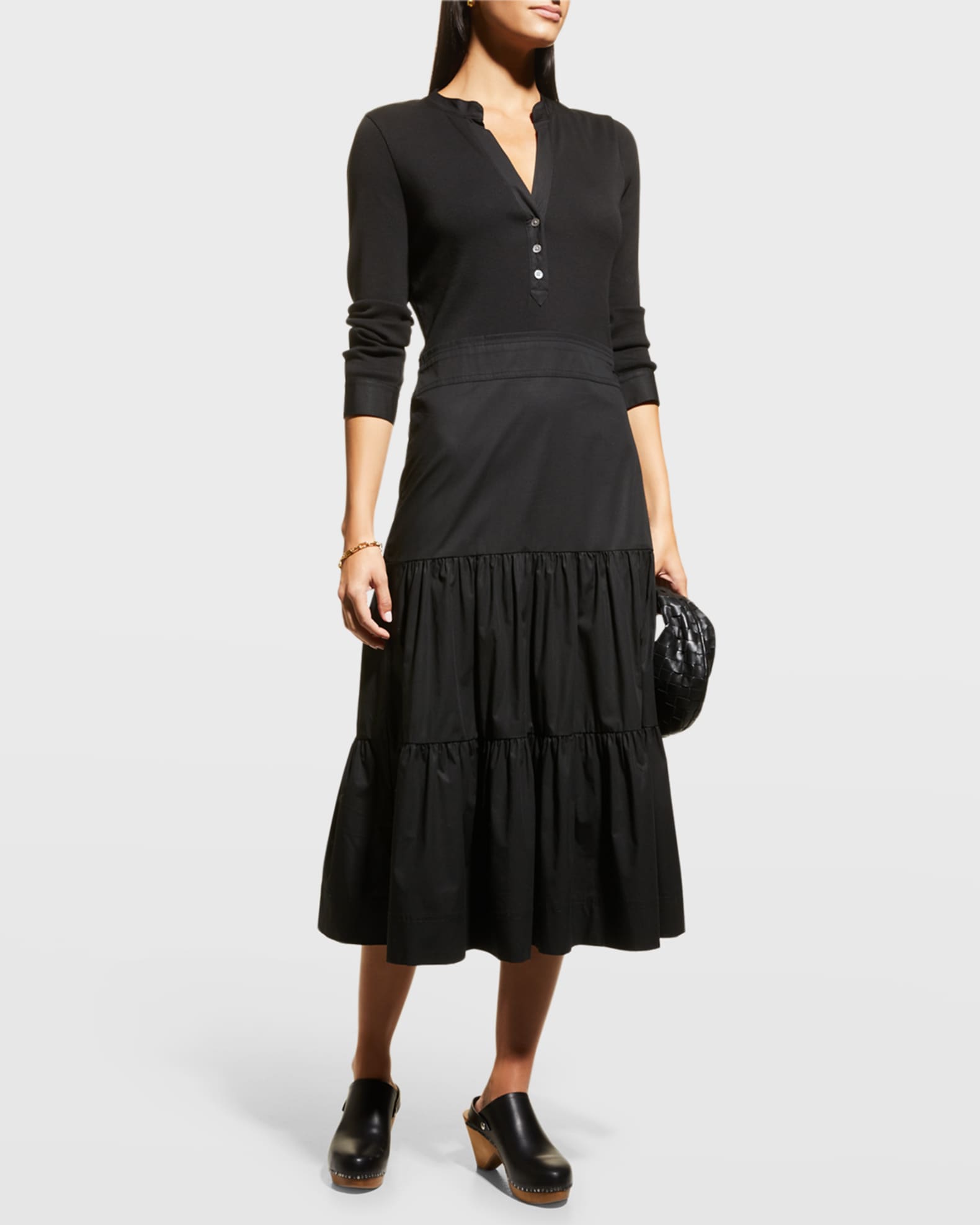 Veronica Beard Jeans Peralta Knit Tiered ButtonFront Midi Dress