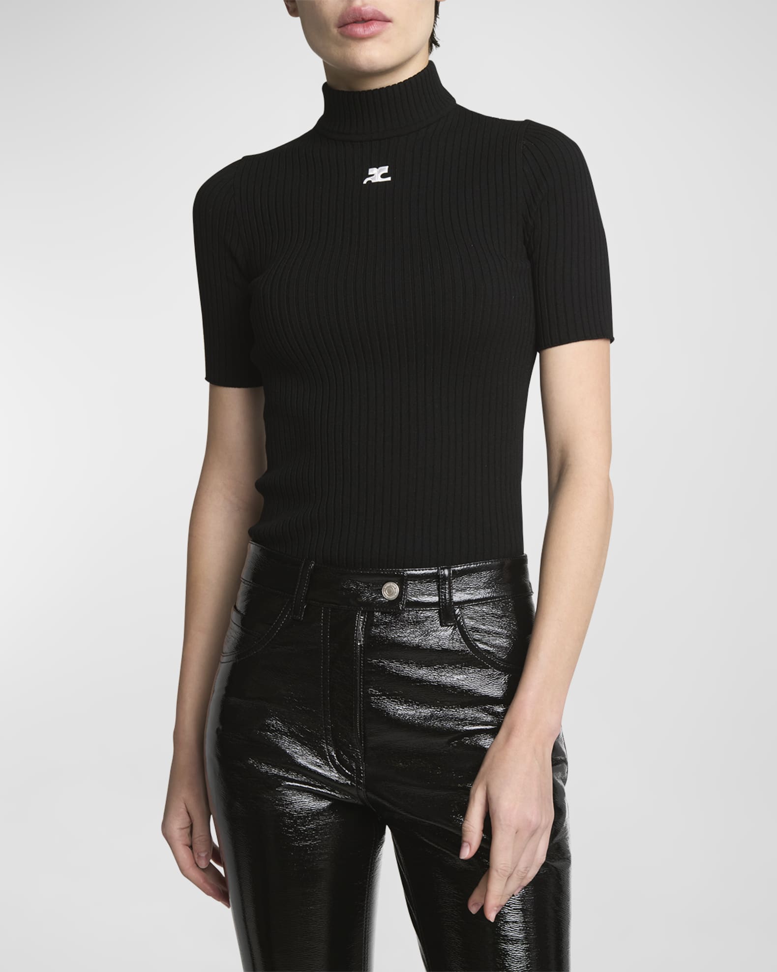 Mock-Neck Short-Sleeve Rib Pullover 1