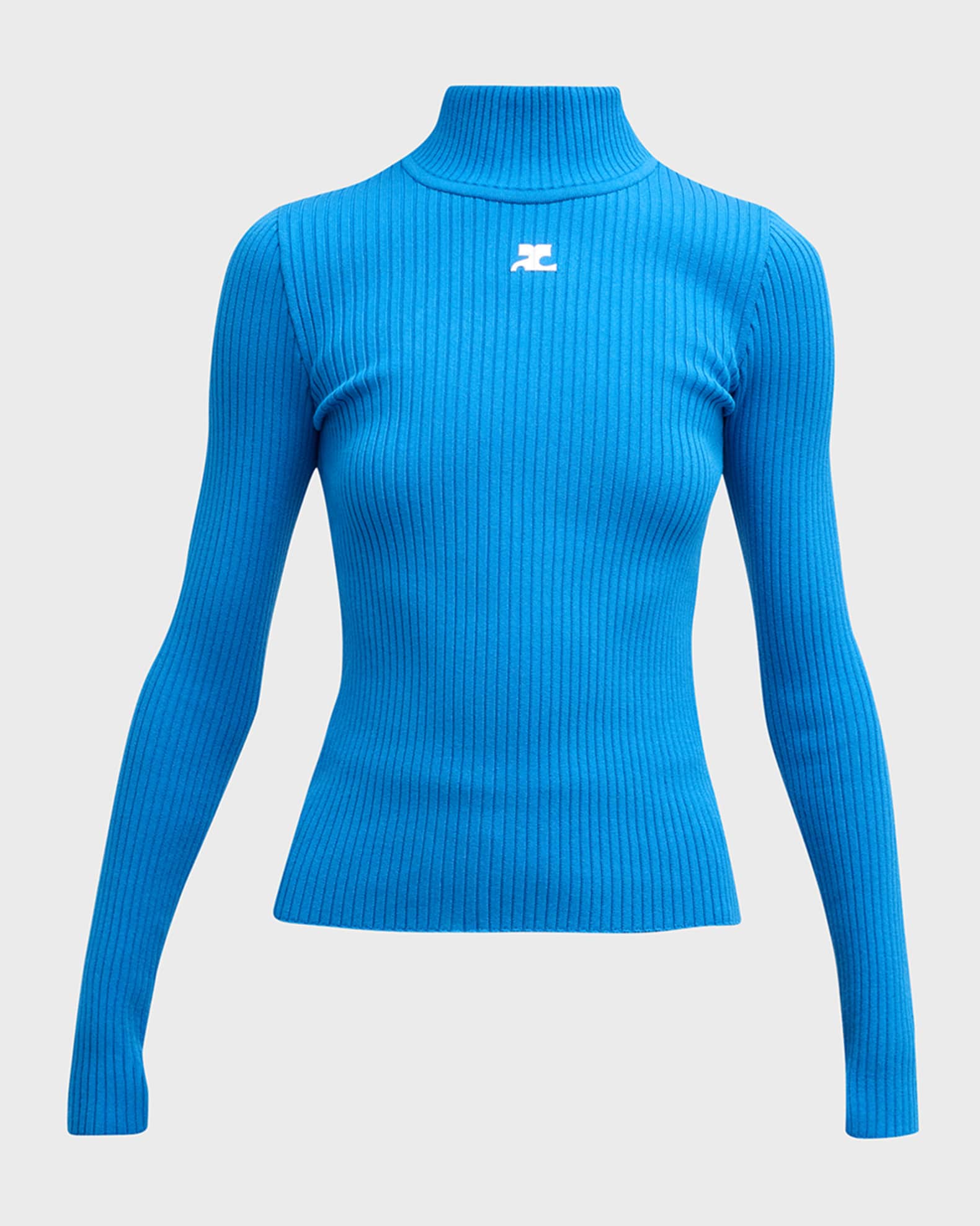 Courreges Turtleneck Long-Sleeve Rib Sweater | Neiman Marcus