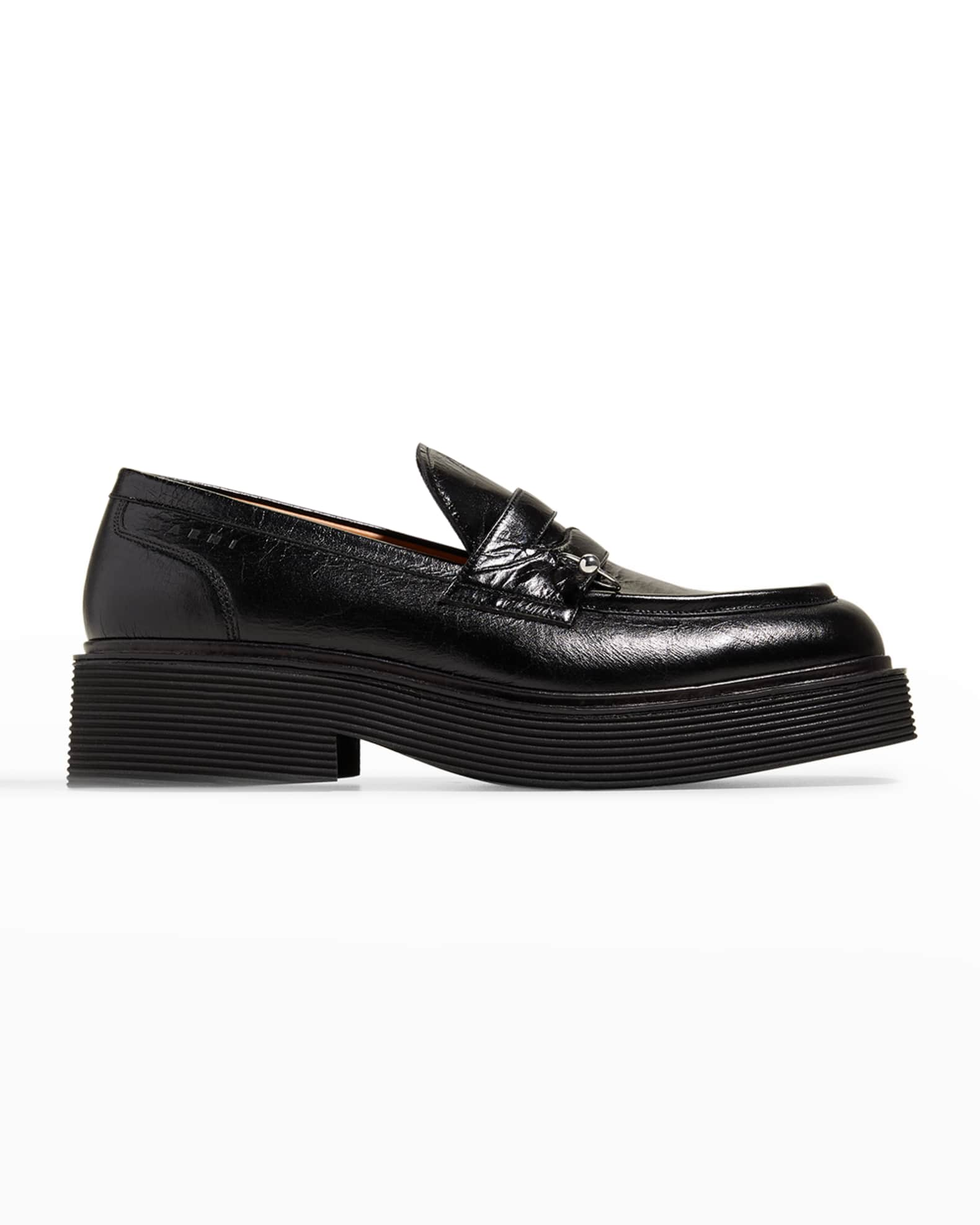 Marni Men's Platform Leather Penny Loafers w/ Piercing | Neiman Marcus