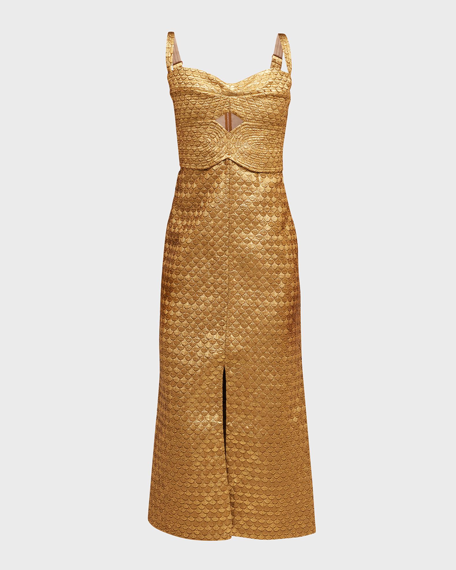 johanna ortiz ideal universe jacquard midi dress in gold Johanna Ortiz Ideal Universe Jacquard Midi Dress
