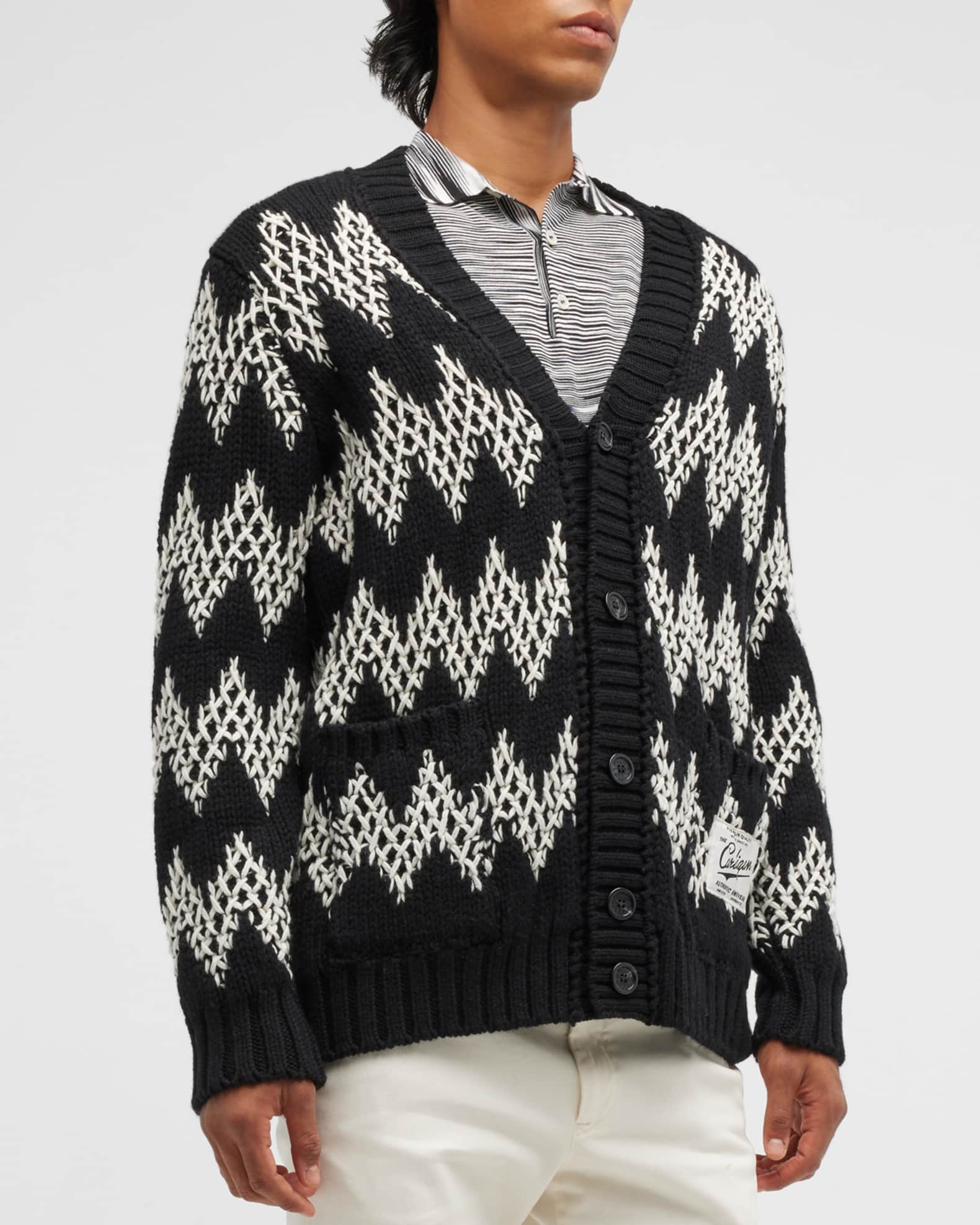 Men's Maggiore Double Face Ultrafine Merino Wool Cardigan Sweater in Charcoal