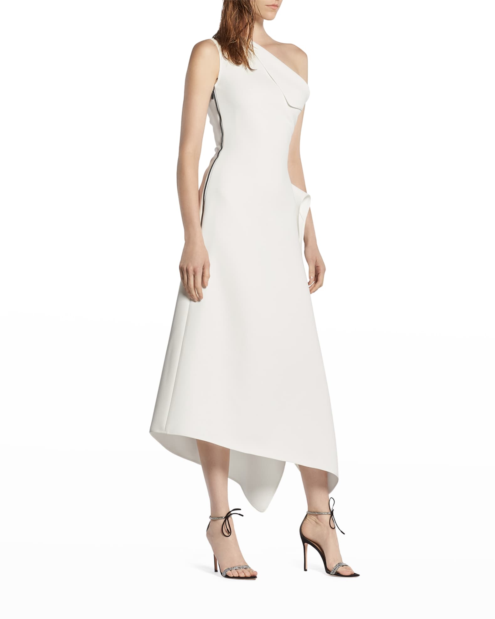 Maticevski Soothe Asymmetric Draped One-Shoulder Midi Dress | Neiman Marcus