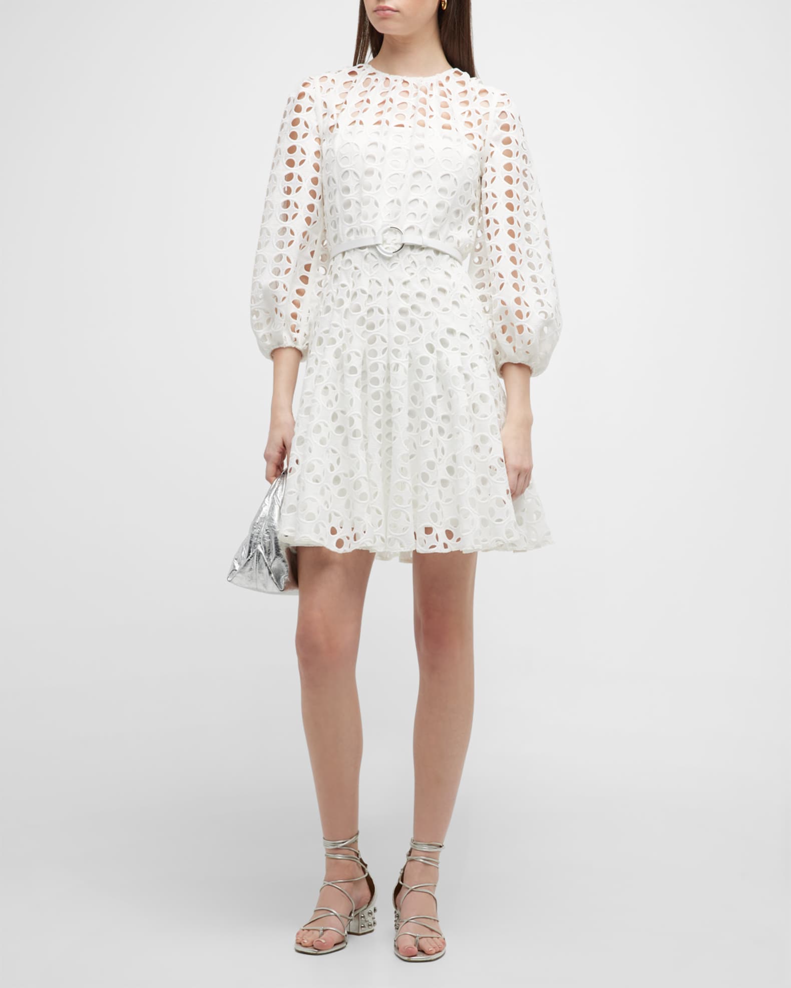 Akris punto Belted Dress w/ Cut-Out Embroidery | Neiman Marcus