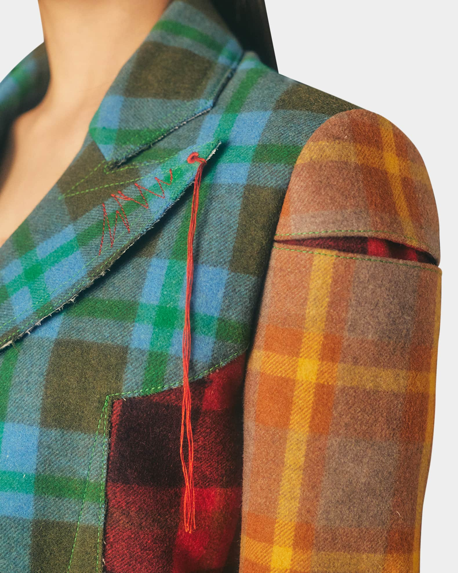 Andersson Bell Plaid Wool Cropped Jacket with Topstitching