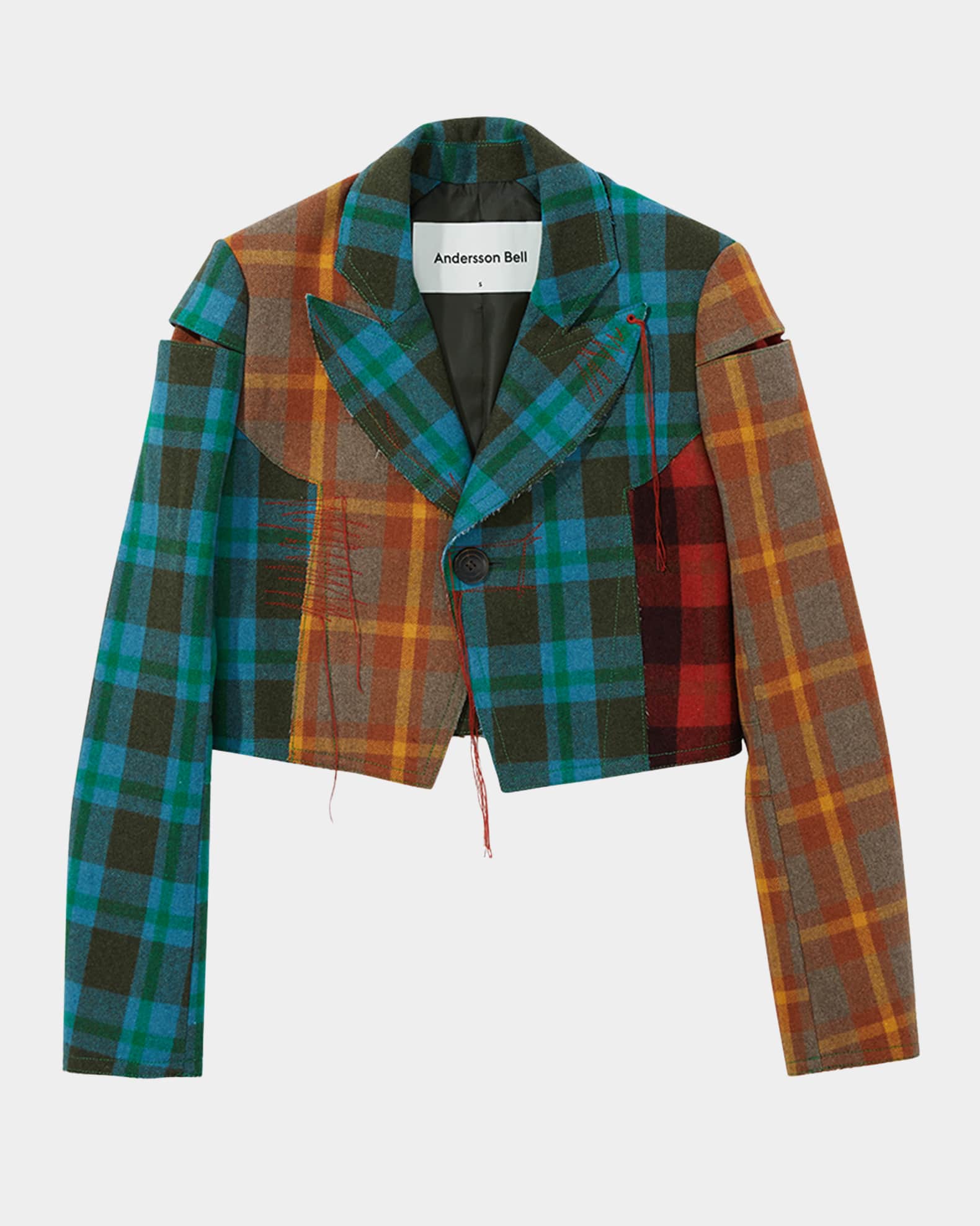 Andersson Bell Plaid Wool Cropped Jacket with Topstitching