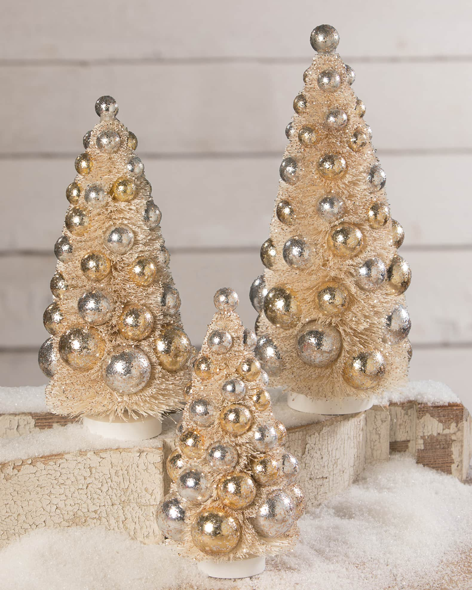 Traditional Bottle Brush Trees with Gold Glitter Set by Bethany Lowe