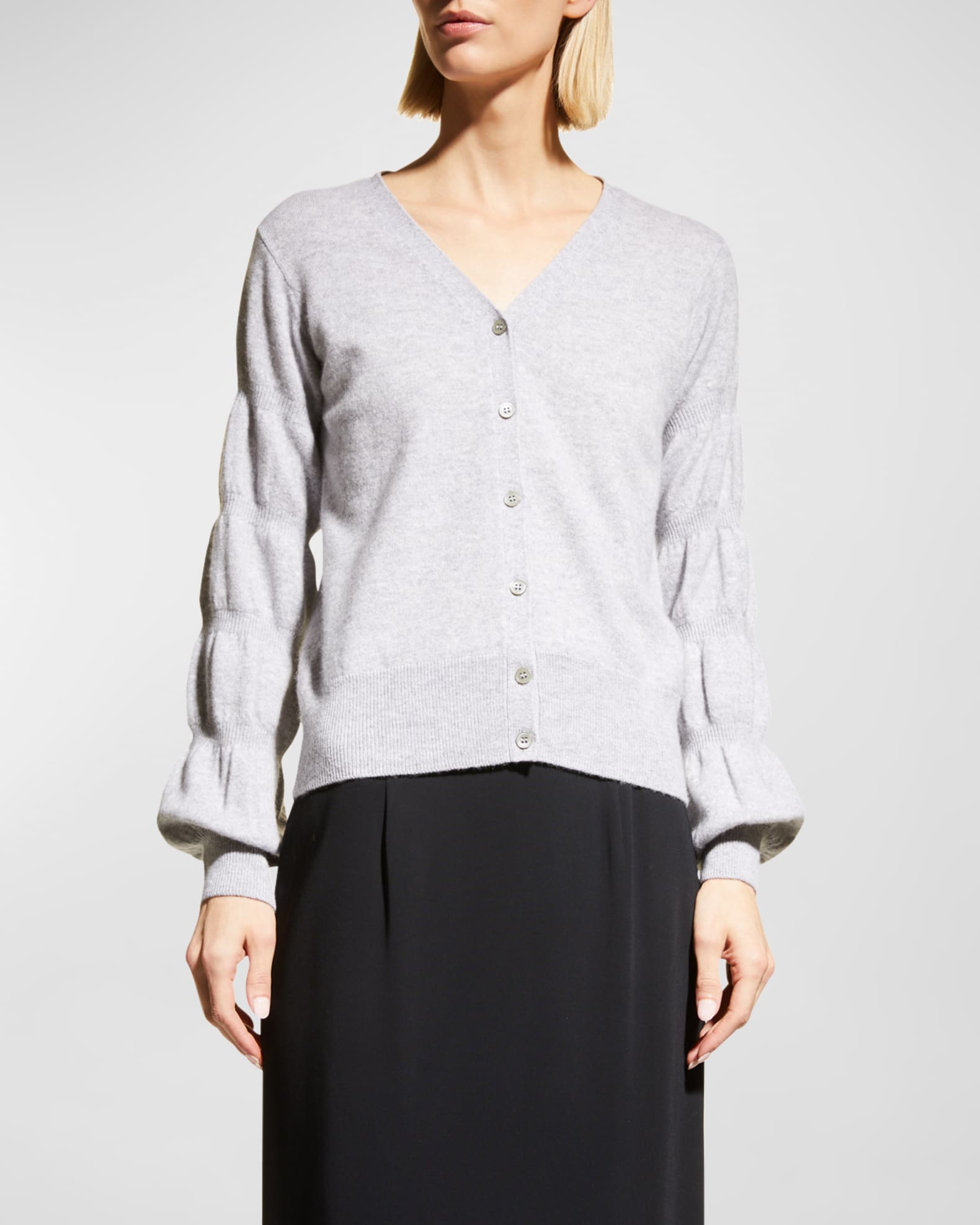 Puff-Sleeve Button-Down Cashmere Cardigan 1