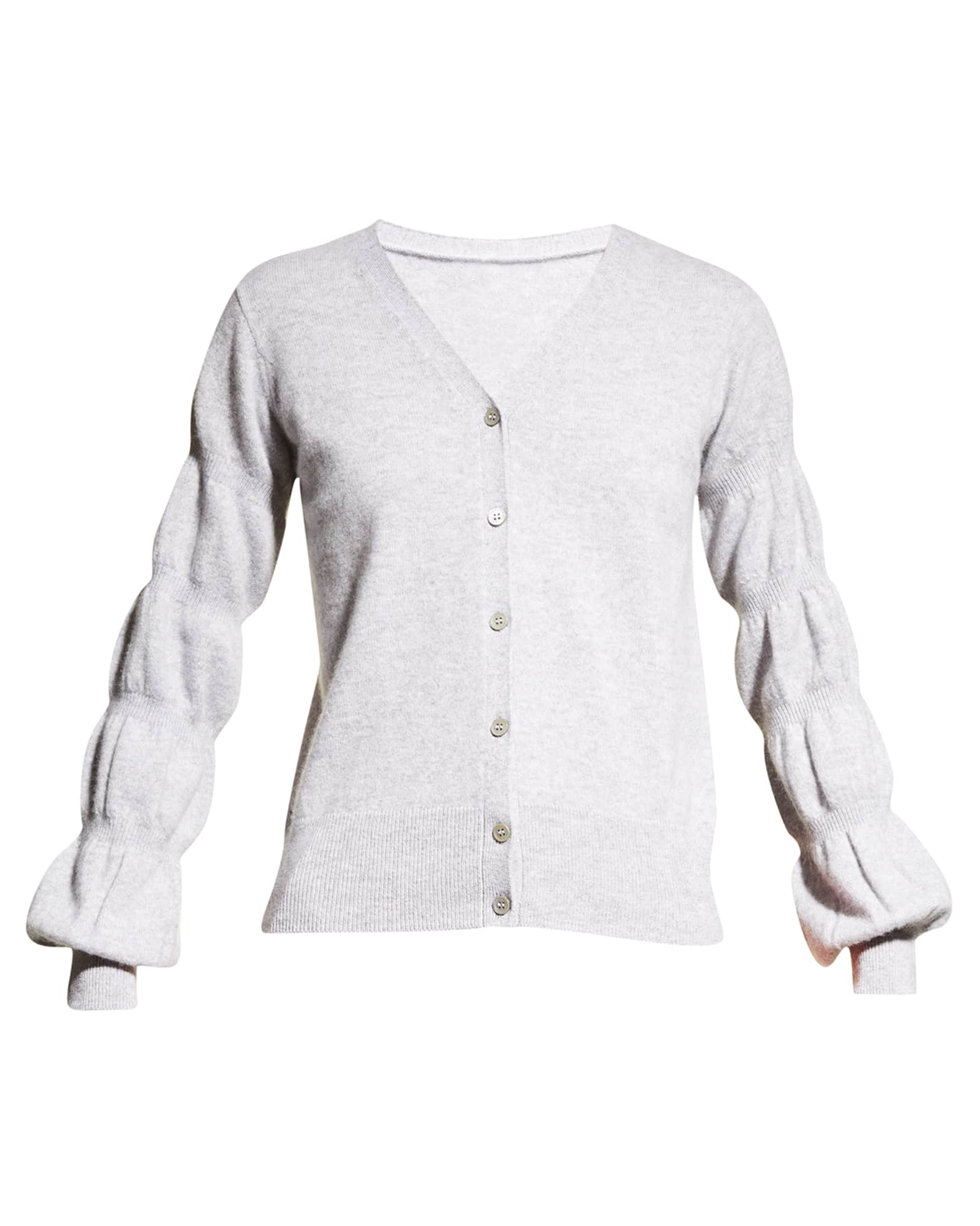 Puff-Sleeve Button-Down Cashmere Cardigan 0