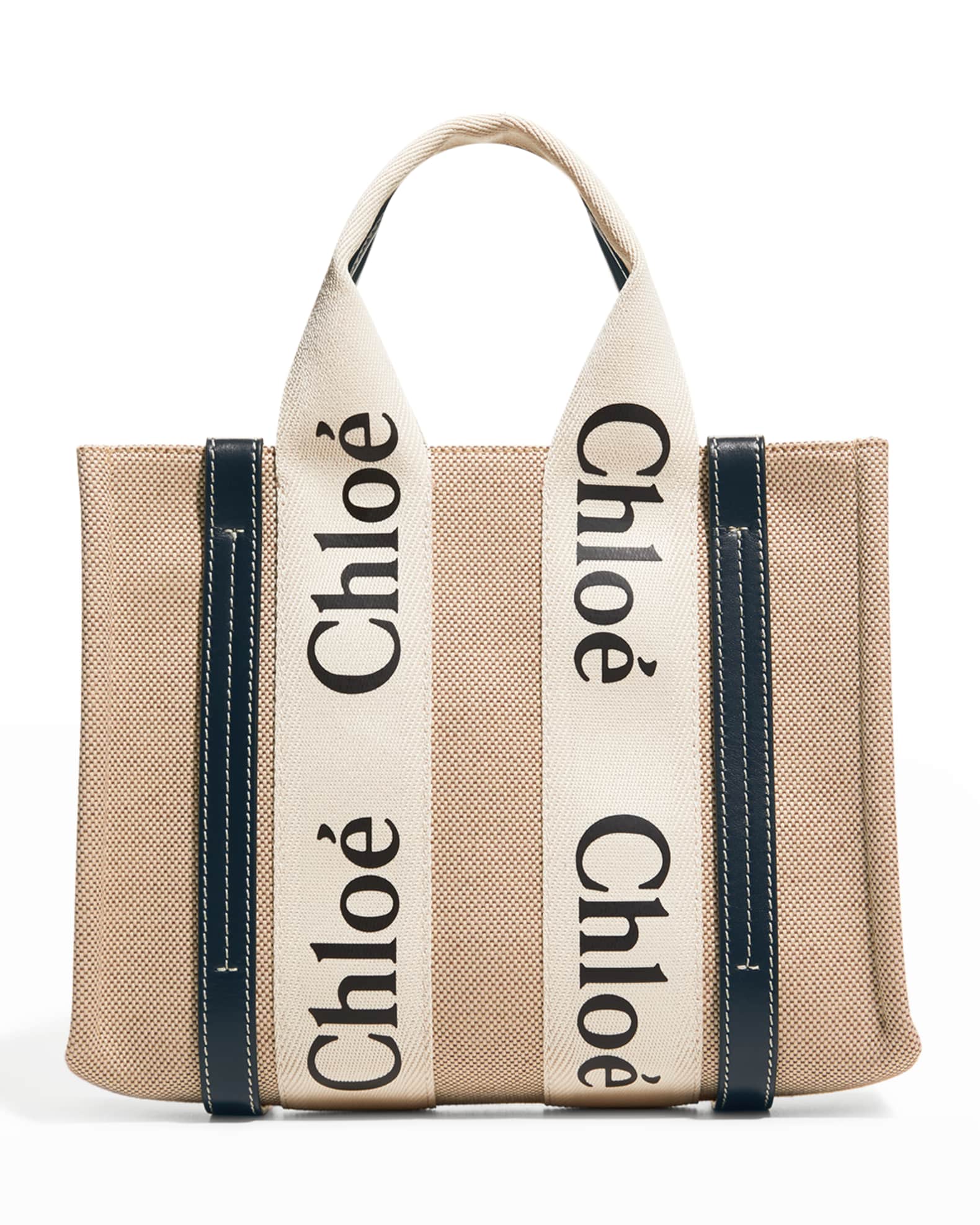 Chloe Woody Small Logo Canvas Tote Bag | Neiman Marcus
