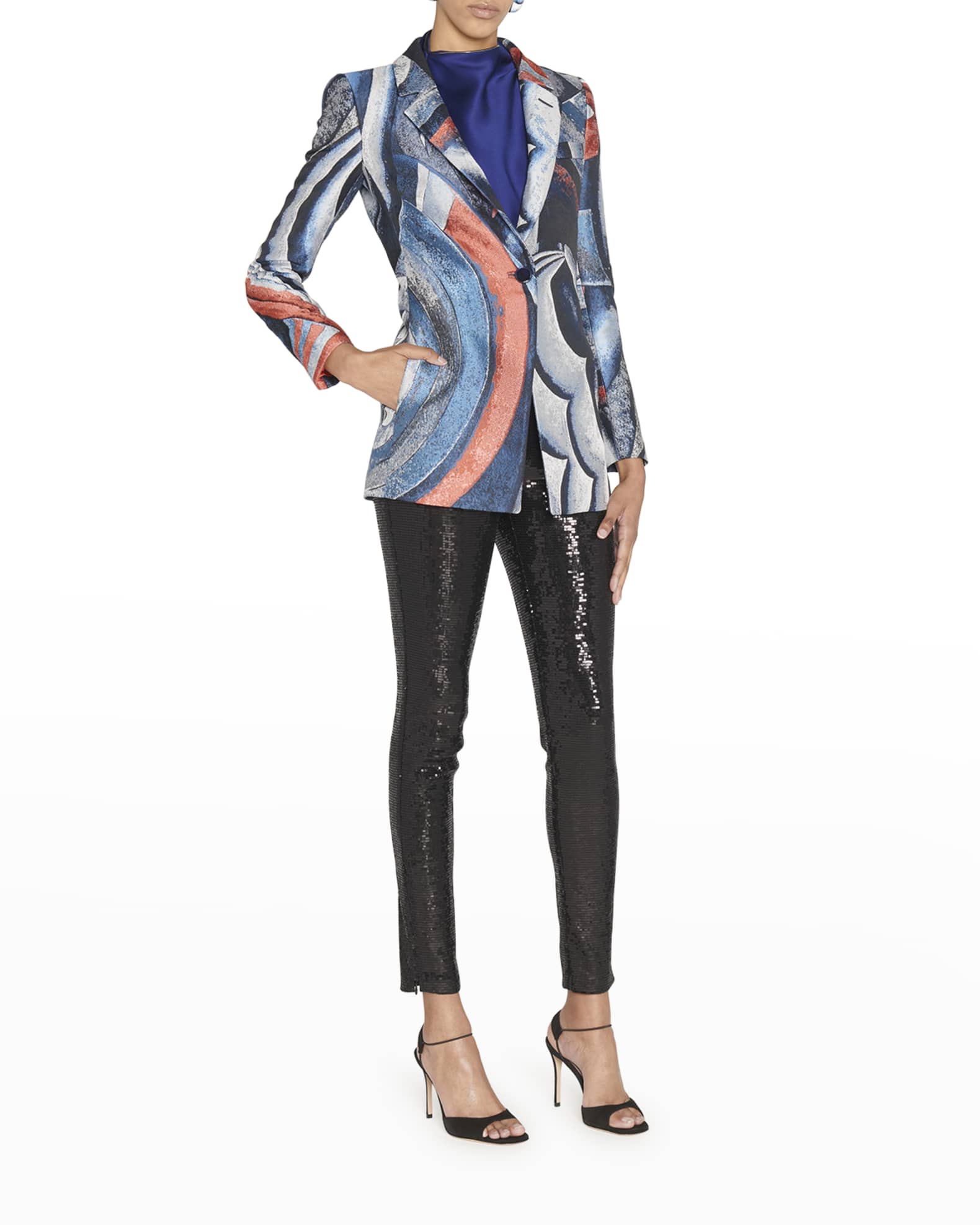 Geometric Jacquard Single-Breasted Blazer 1