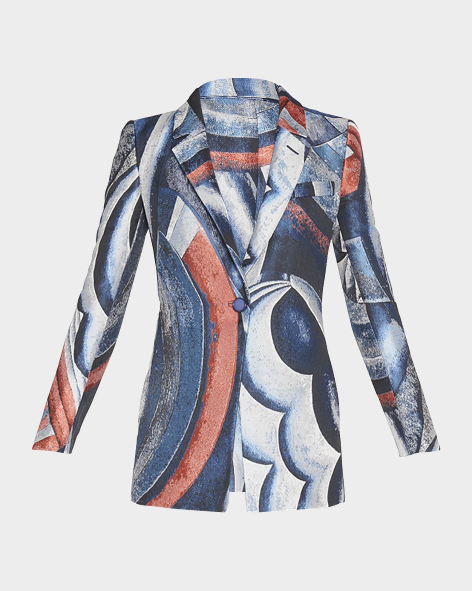 Geometric Jacquard Single-Breasted Blazer 0