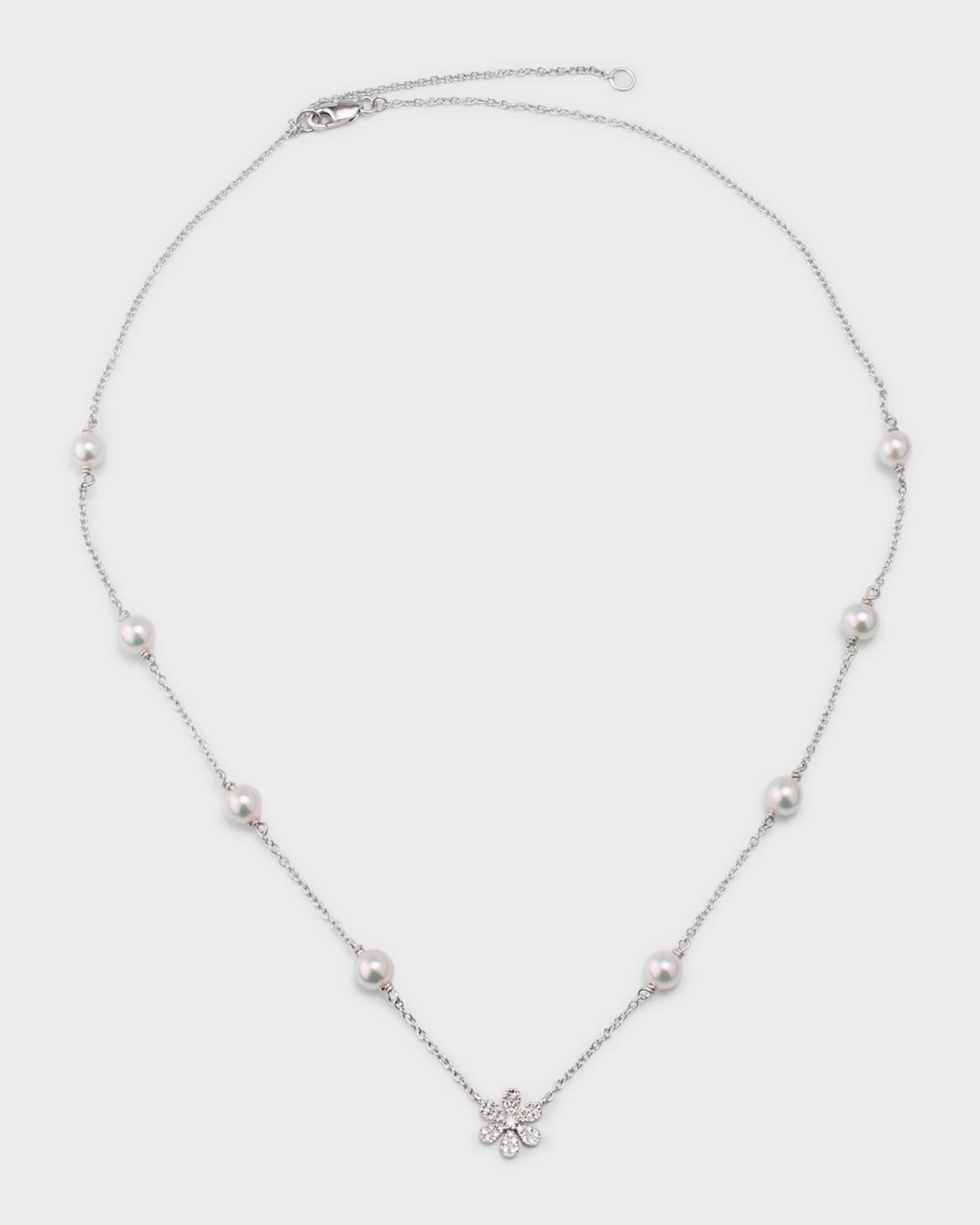 Pearls By Shari Akoya Pearl Necklace with Diamond Flower Pendant