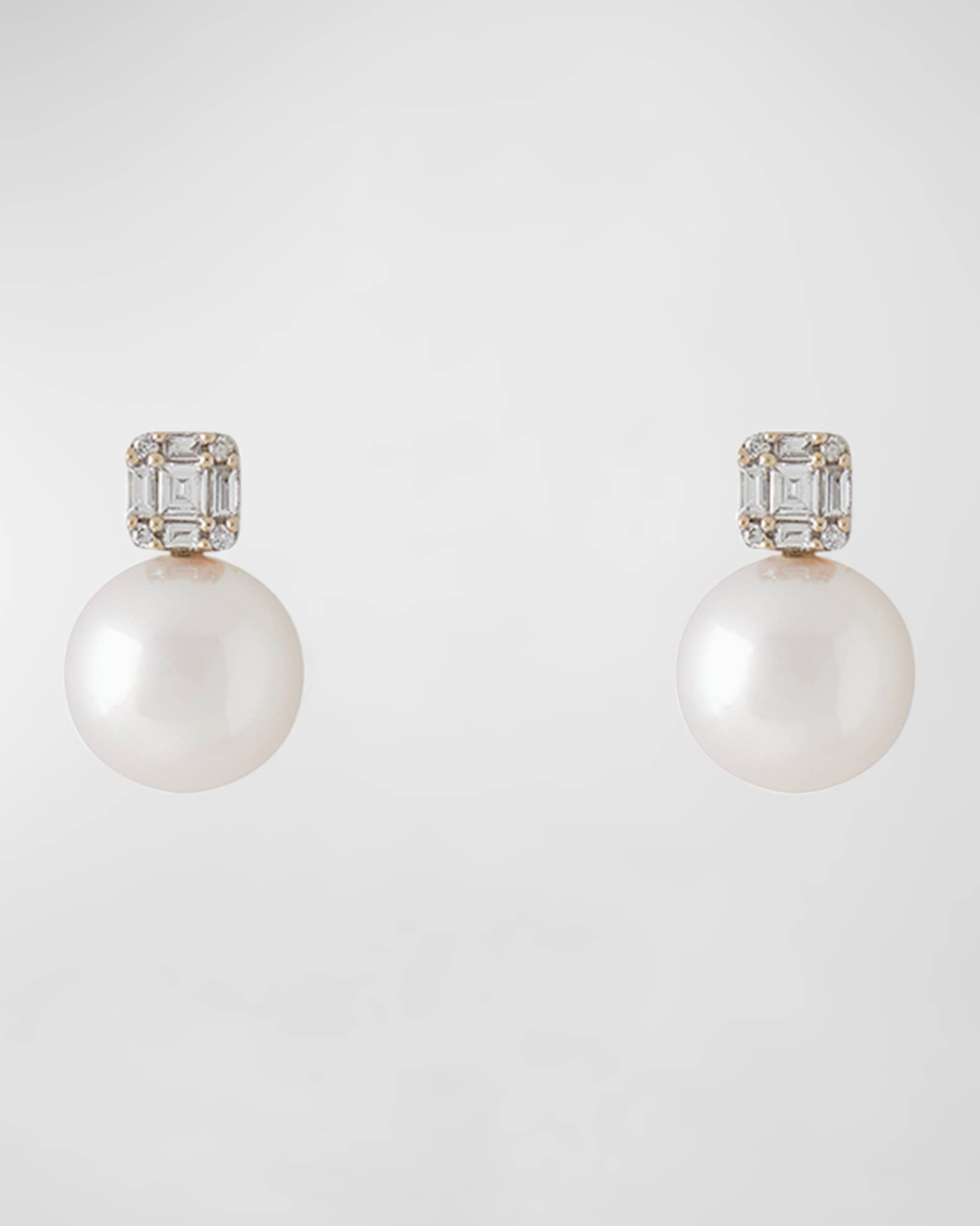 18K White Gold 8mm Akoya Pearl and Bag Diamond Stud Earrings 0