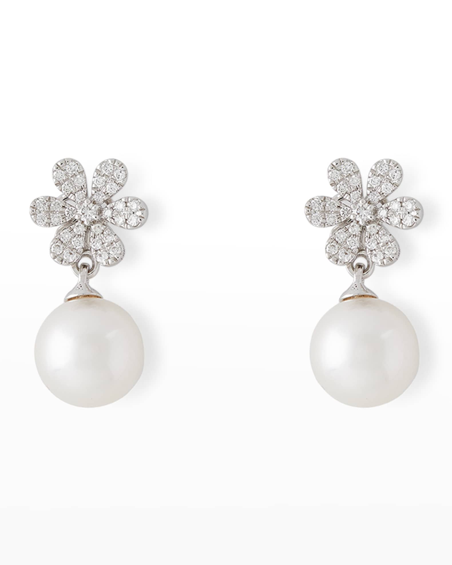 Pearls By Shari 18K White Gold Diamond Flower and 8.5mm Akoya Pearl ...