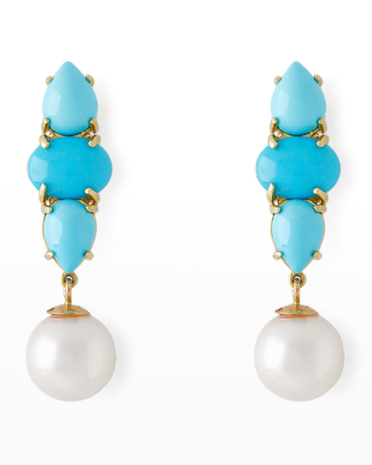Pearls By Shari 18K Yellow Gold Oval and Pear-Cut Turquoise with 8.5mm ...