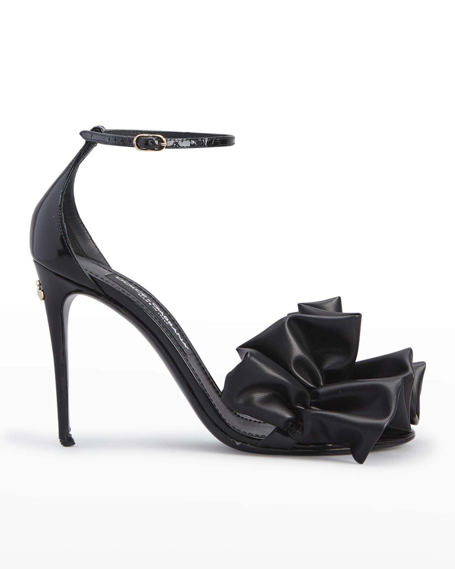 Dolce&Gabbana 105mm Leather Ruffle Ankle-Strap Sandals | Neiman Marcus
