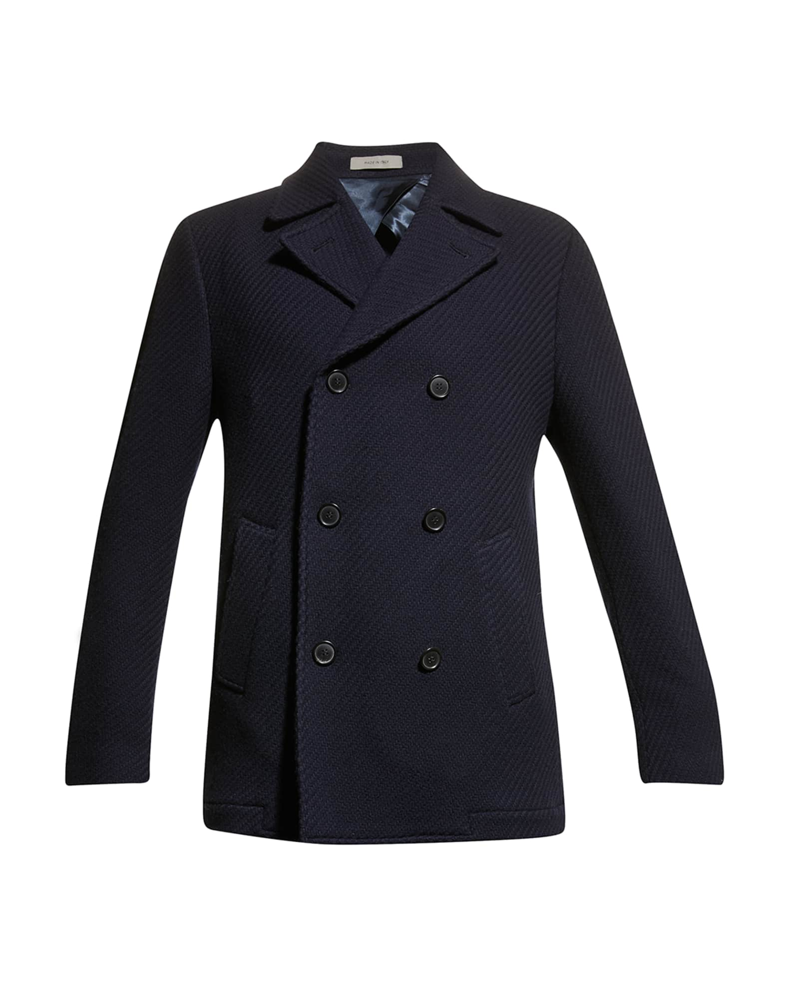 Corneliani Men's Super 180s Textured Wool Peacoat | Neiman Marcus