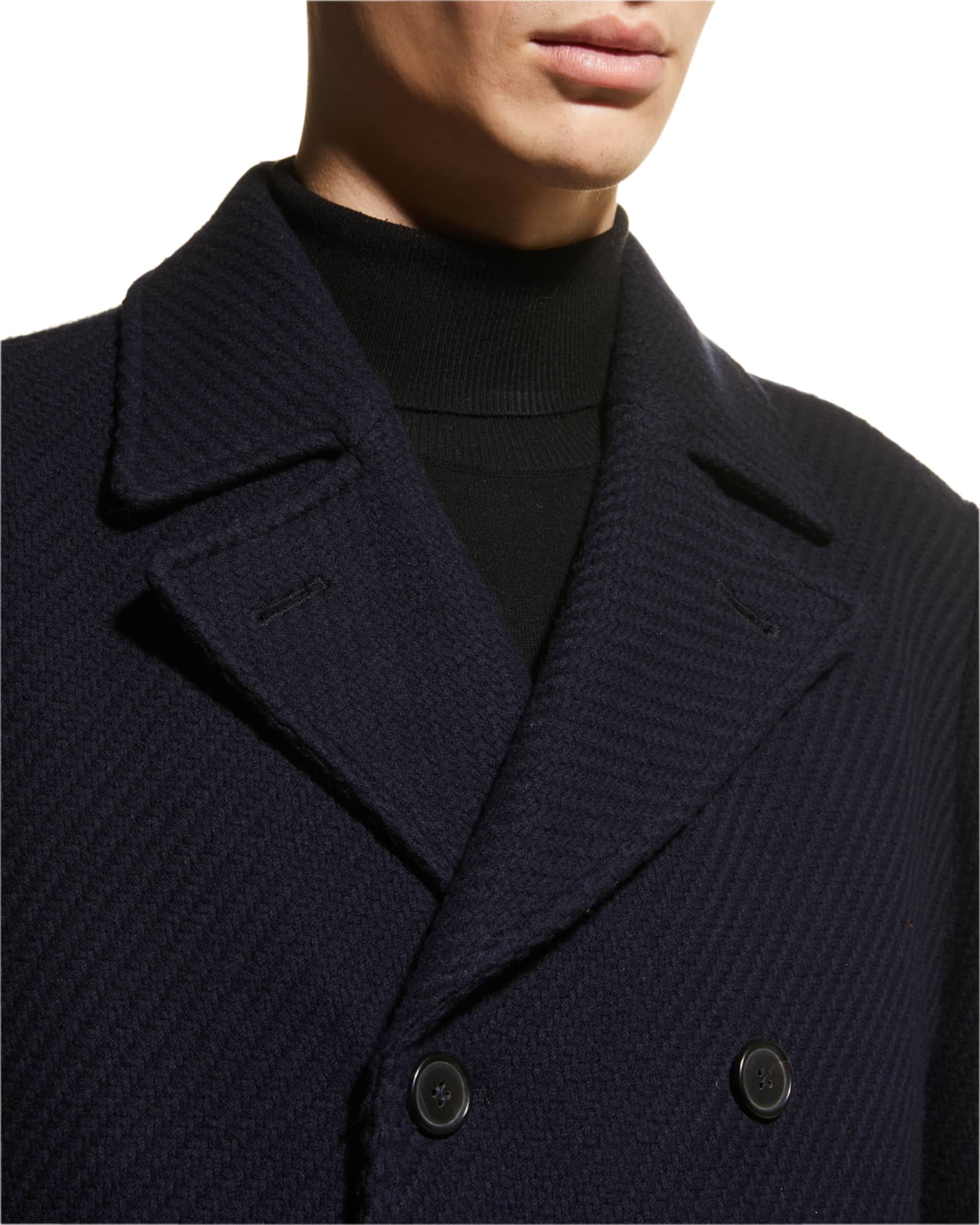 Corneliani Men's Super 180s Textured Wool Peacoat | Neiman Marcus