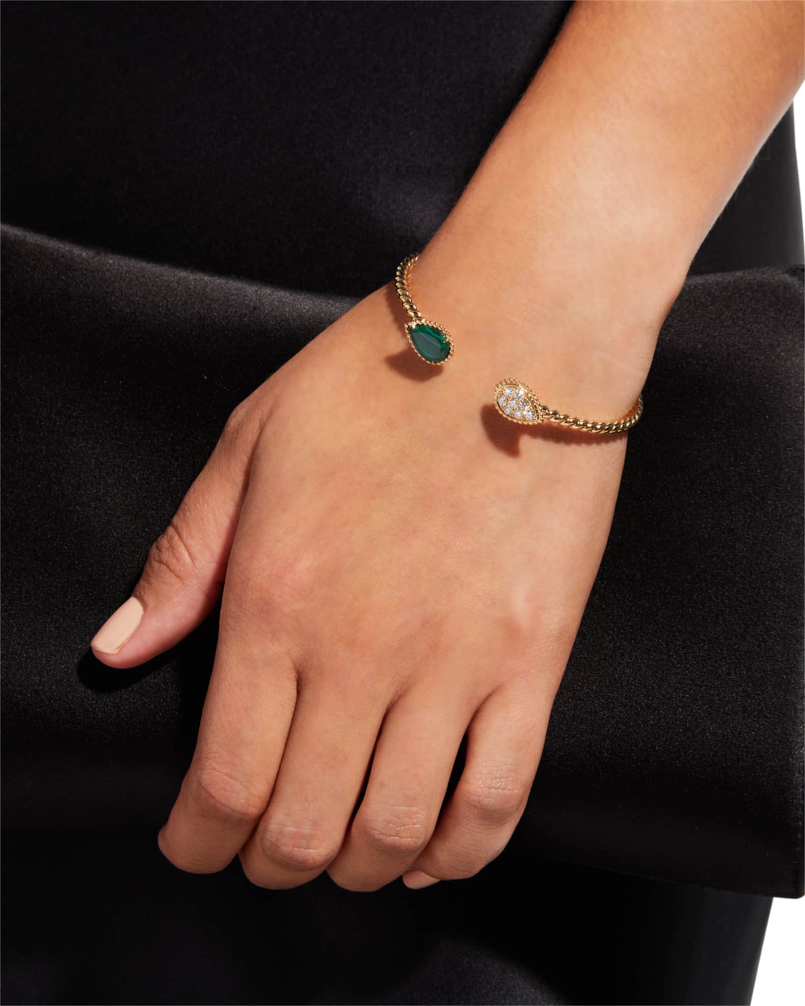 Serpent Boheme 18K Yellow Gold 2 Motif Malachite Diamond Bracelet