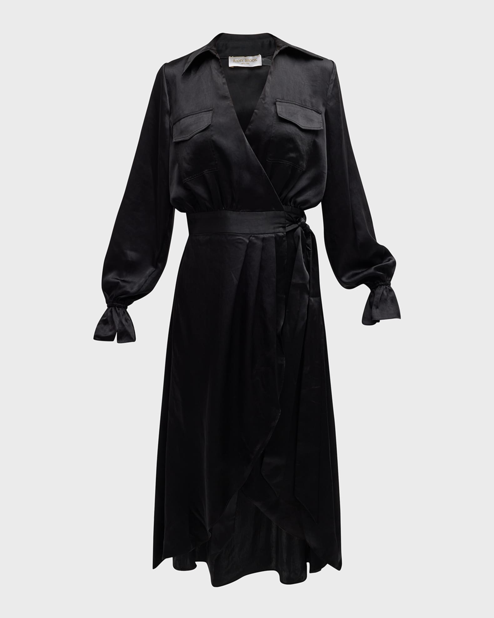 Ramy Brook Laney Satin Wrap Midi Dress | Neiman Marcus