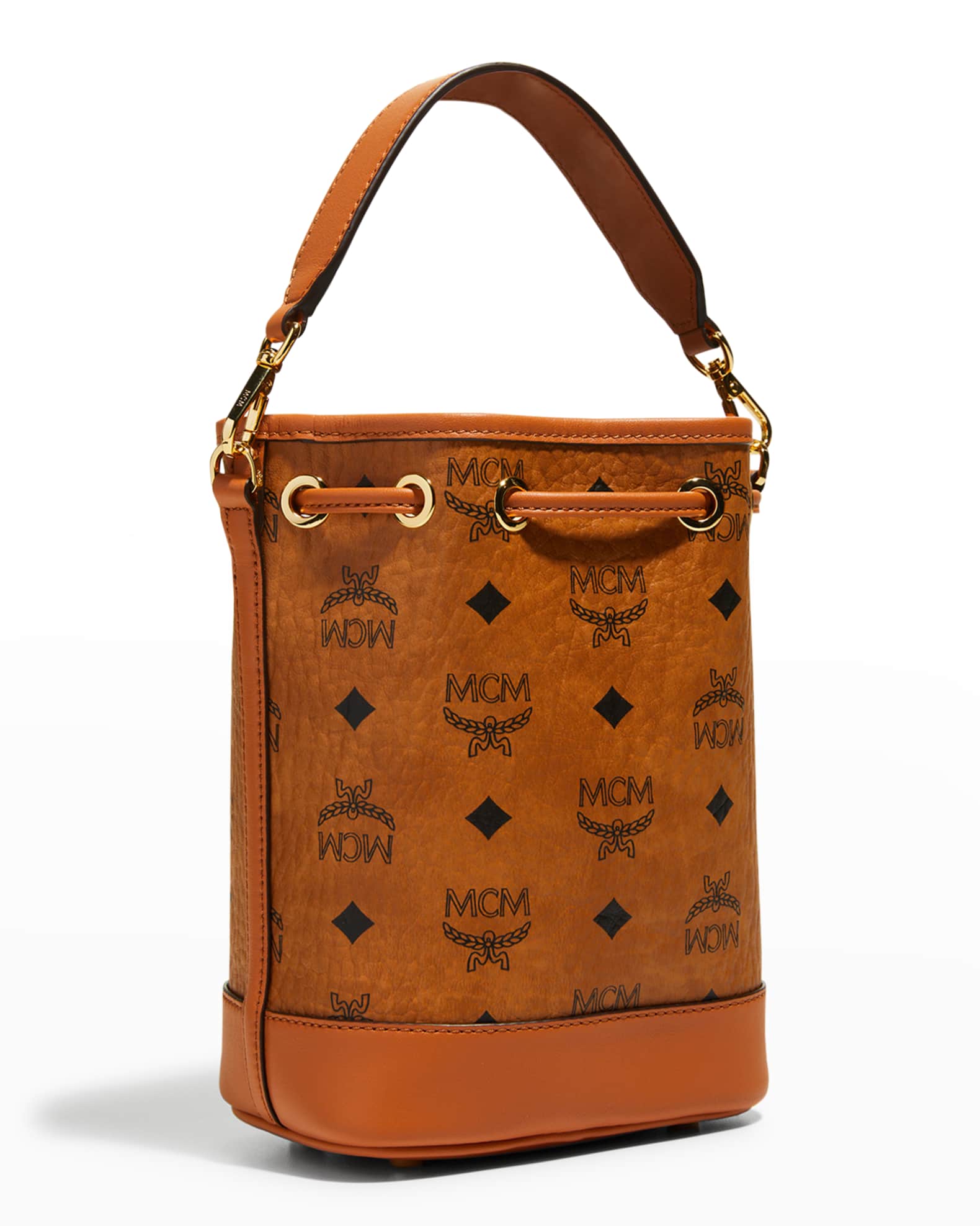 MCM Dessau Visetos Mini Drawstring Bucket Bag Neiman Marcus