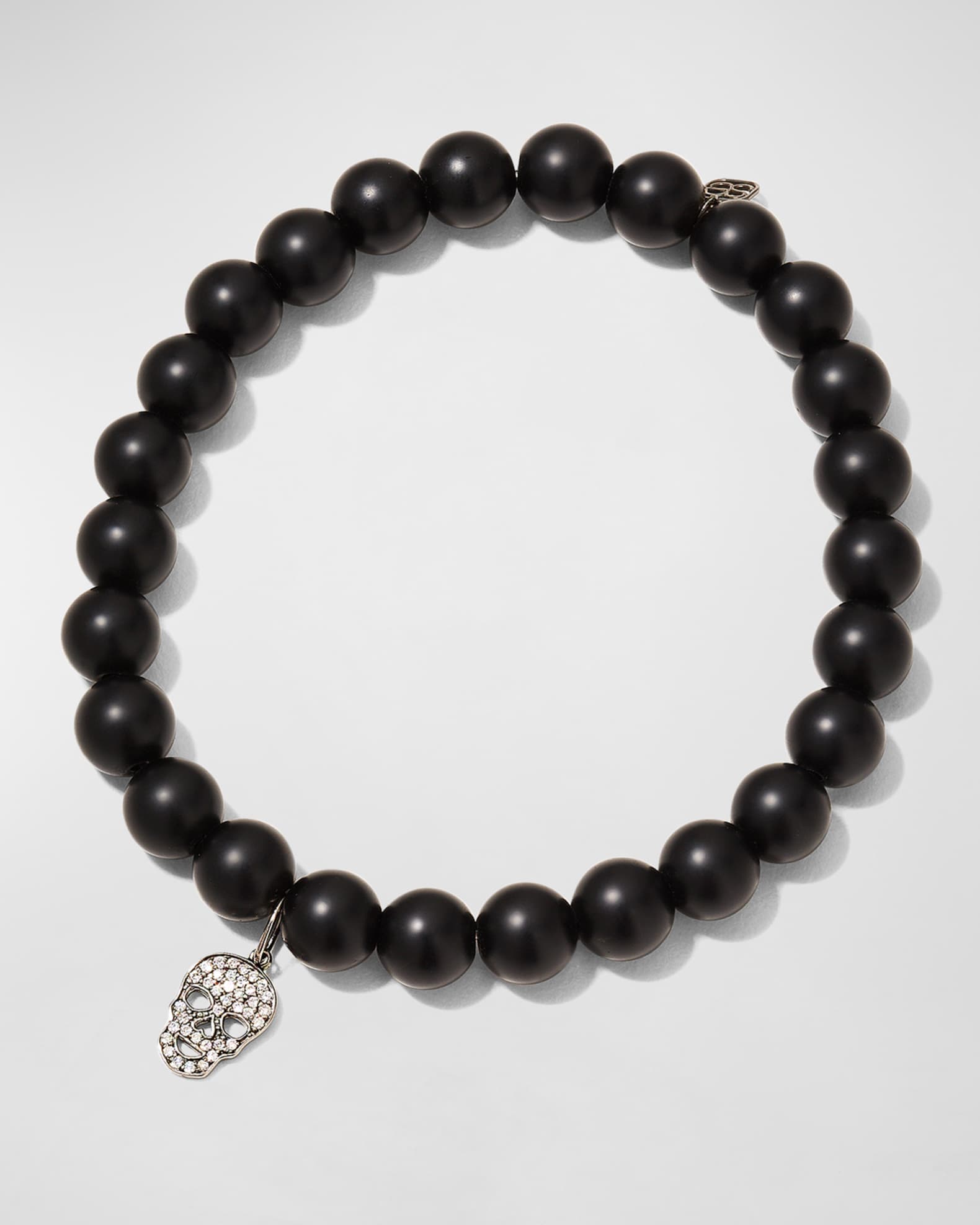 Men's Diamond Skull Charm Onyx Beaded Bracelet 0