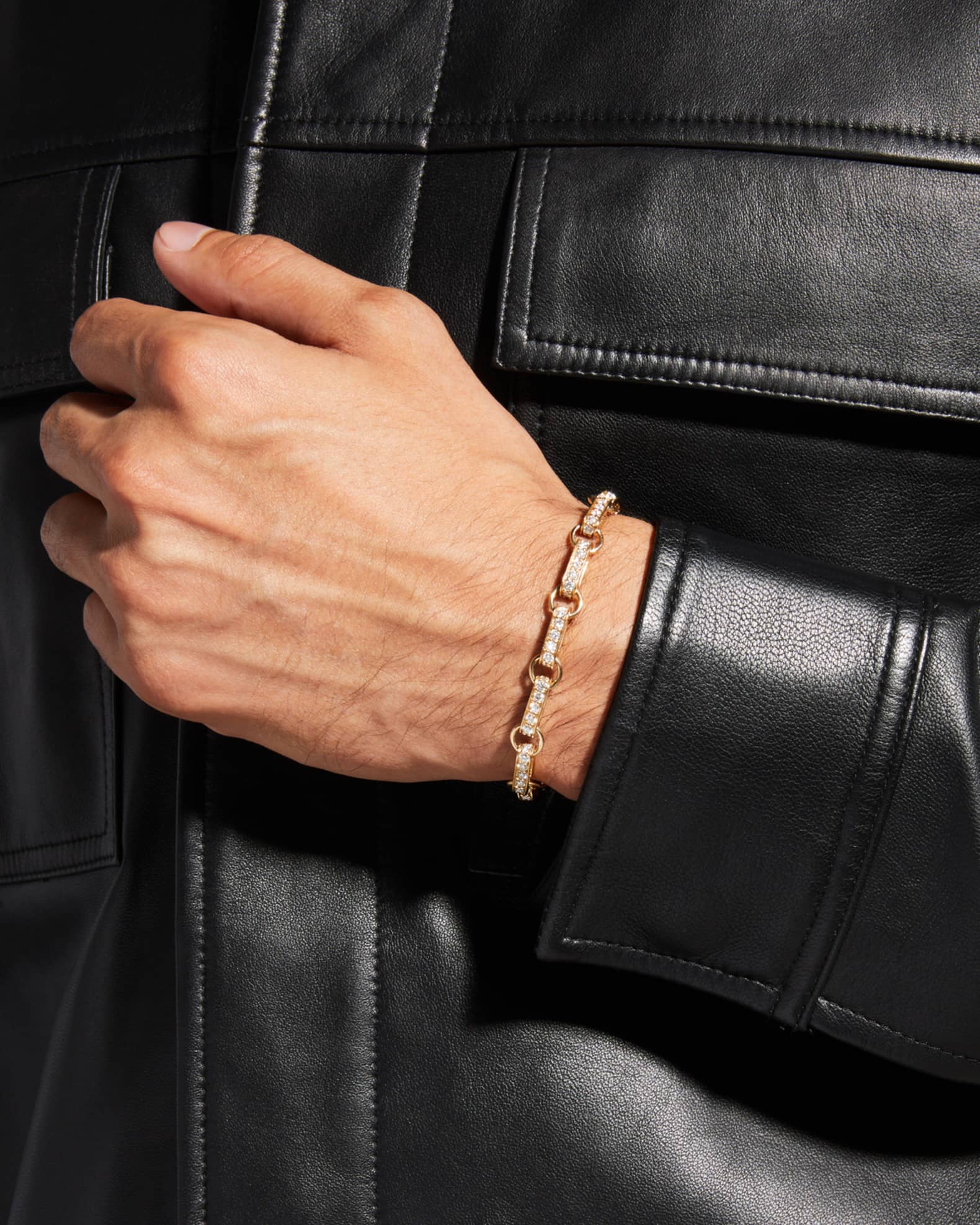 Men's 14K Yellow Gold Diamond Pavé Chain Bracelet 1