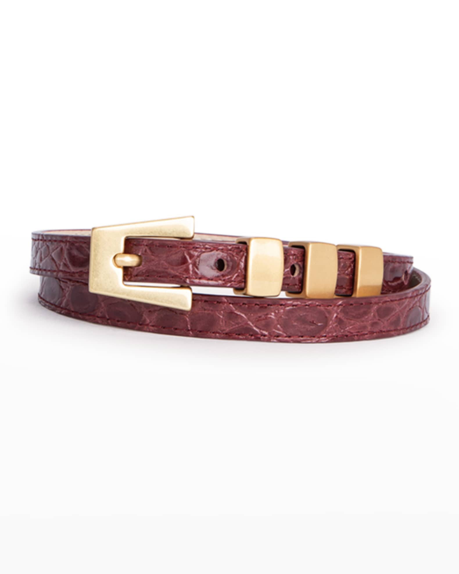 BY FAR Vic CrocEmbossed Leather Skinny Belt Neiman Marcus