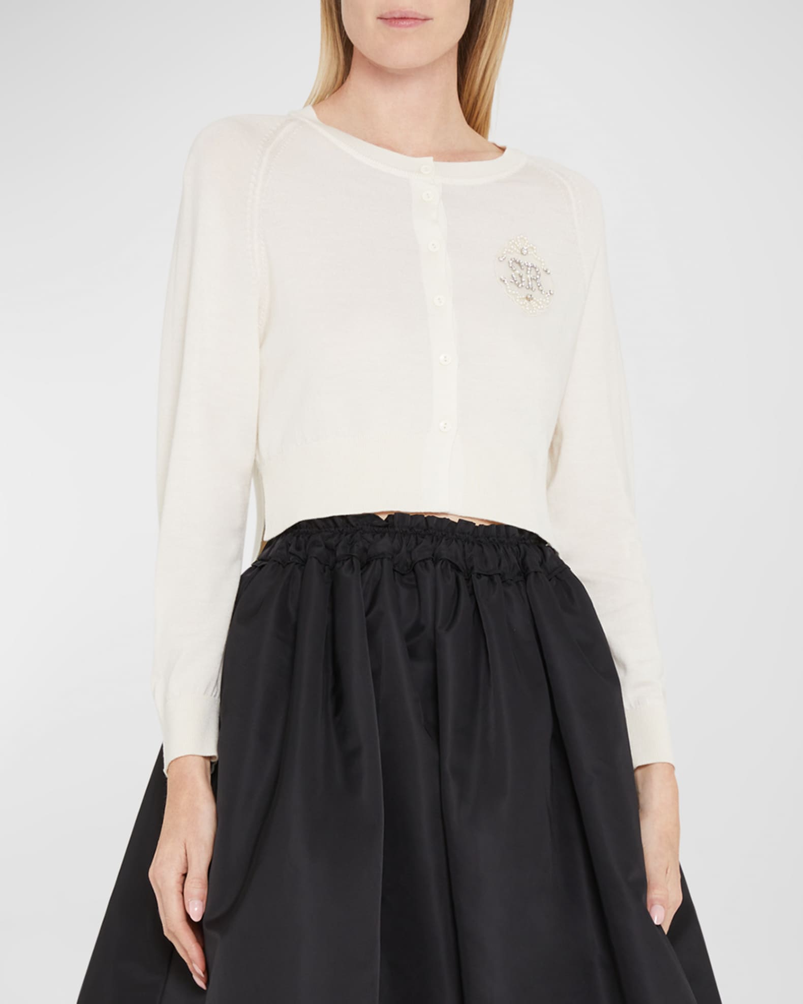Simone Rocha Bead-Embellished Wool Crop Cardigan | Neiman Marcus