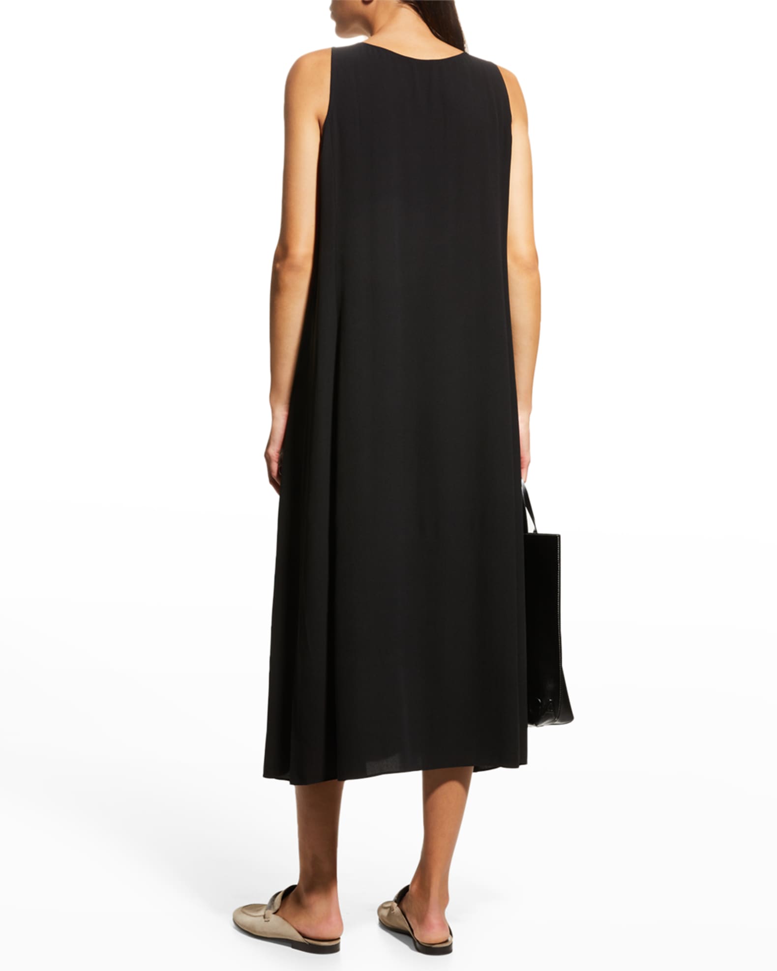 Eileen Fisher Scoop-Neck Georgette Midi Dress | Neiman Marcus
