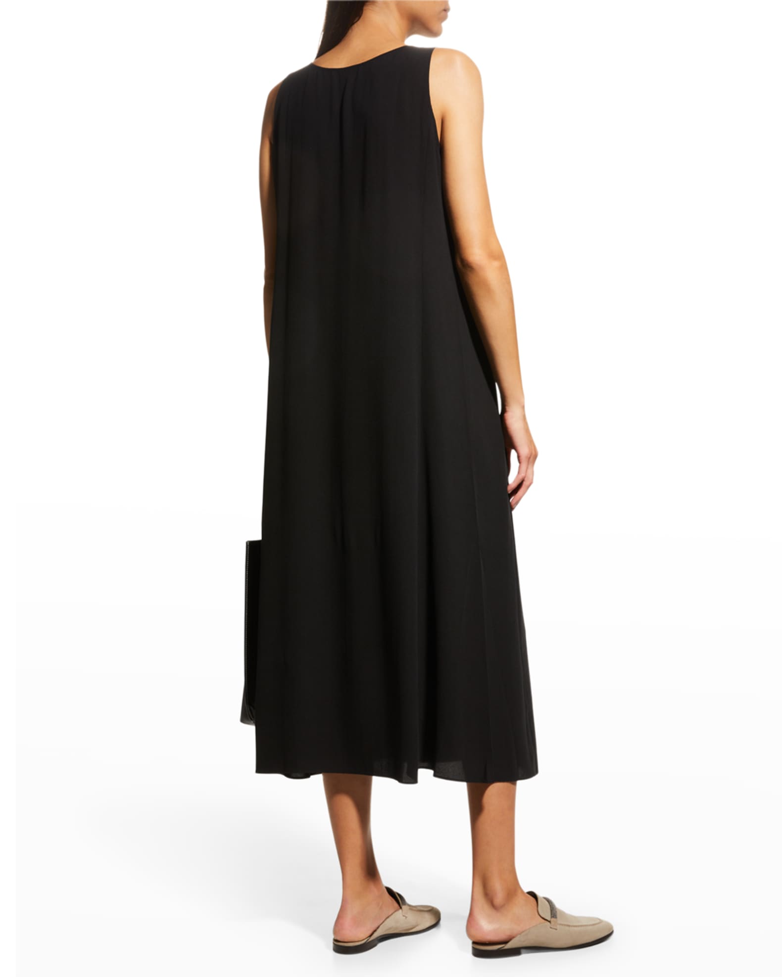 Eileen Fisher Scoop-Neck Georgette Midi Dress | Neiman Marcus