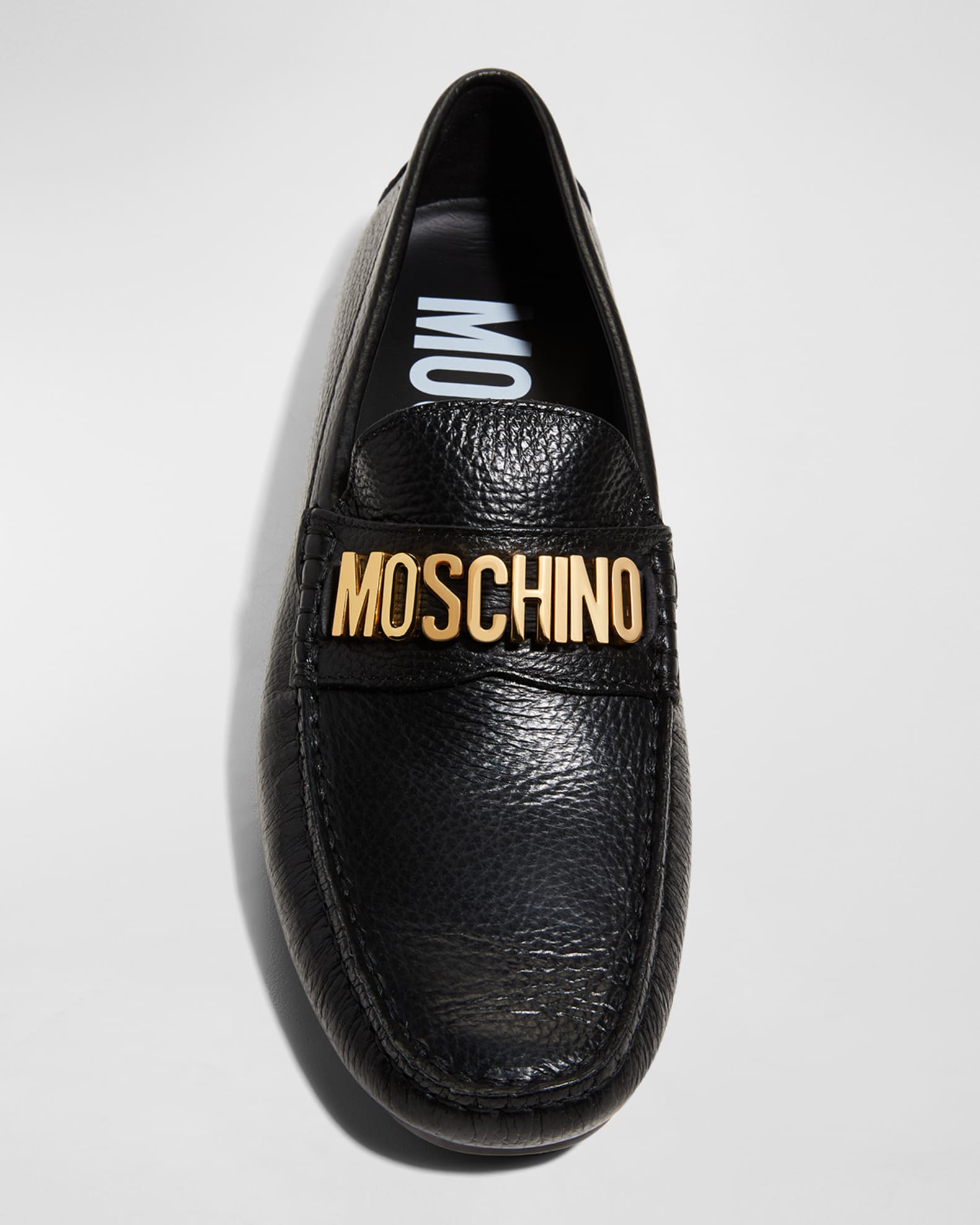 Moschino Men's Faux Leather Logo Driving Shoes | Neiman Marcus