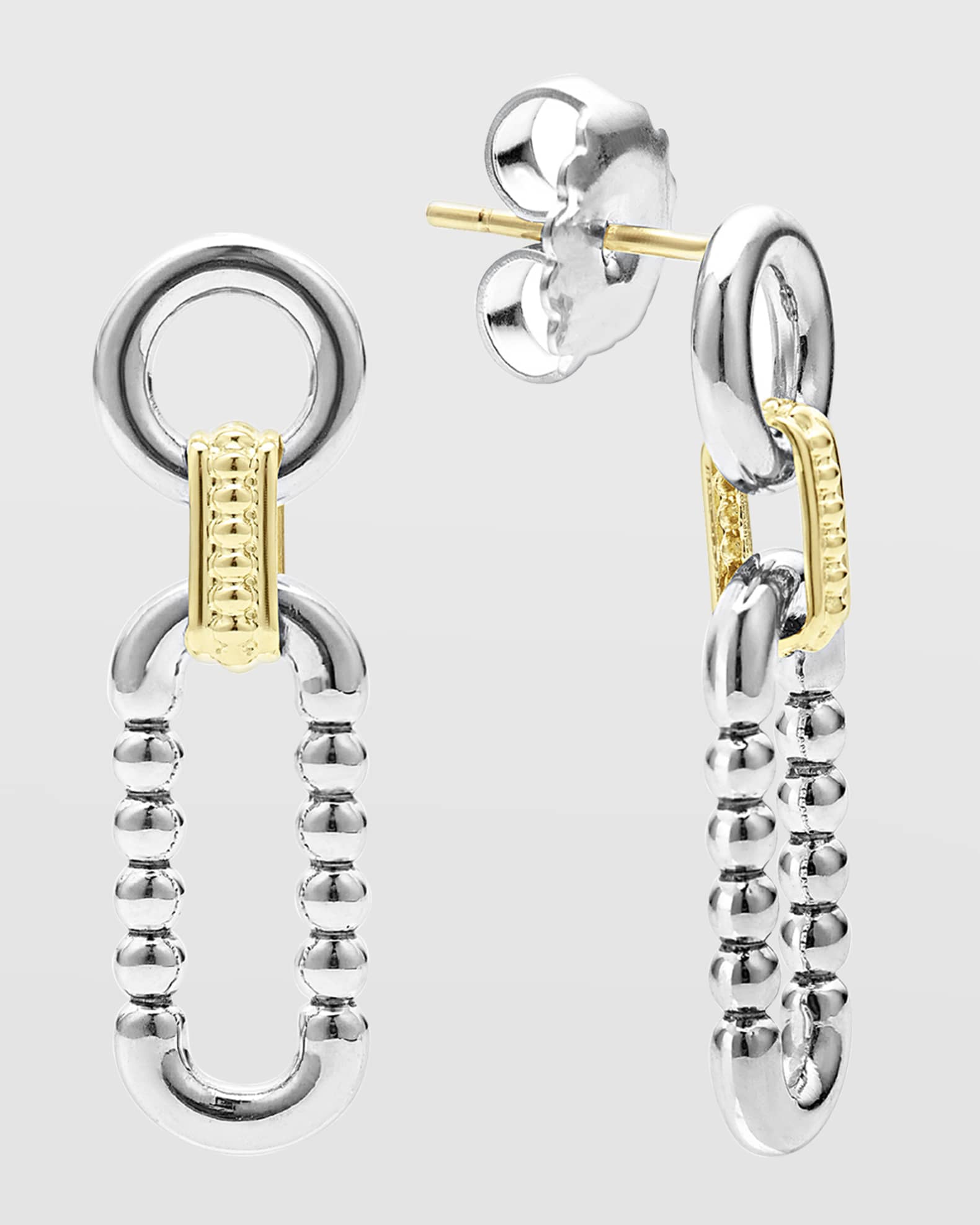 LAGOS Sterling Silver and 18K Signature Caviar Circle and Oval Drop Earrings