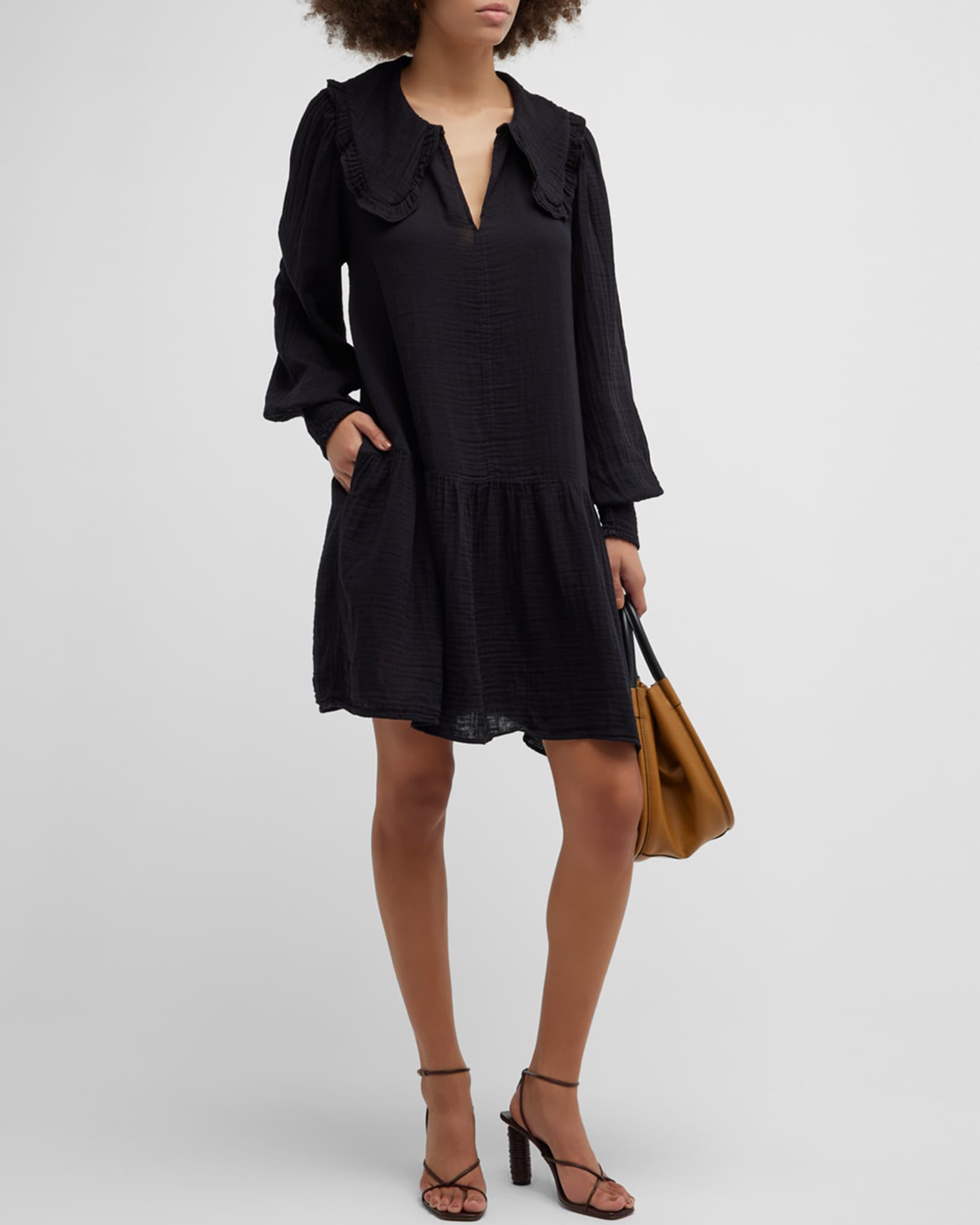 Velvet Kathy Pilgrim-Collar Cotton Shift Dress | Neiman Marcus